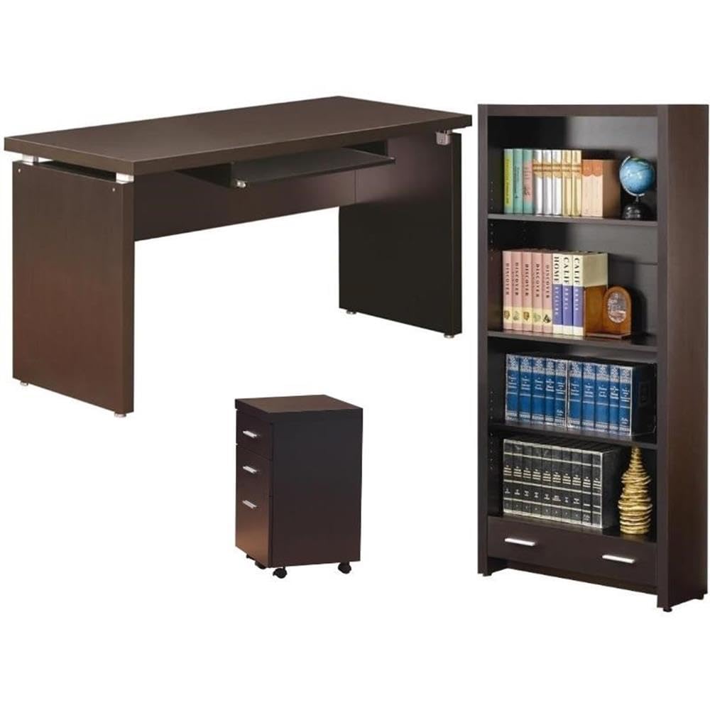 Home Square 3-Piece Office Furniture Set - Computer Desk, Mobile File Cabinet & Bookcase for Home Office, Study Room or Small Workspace