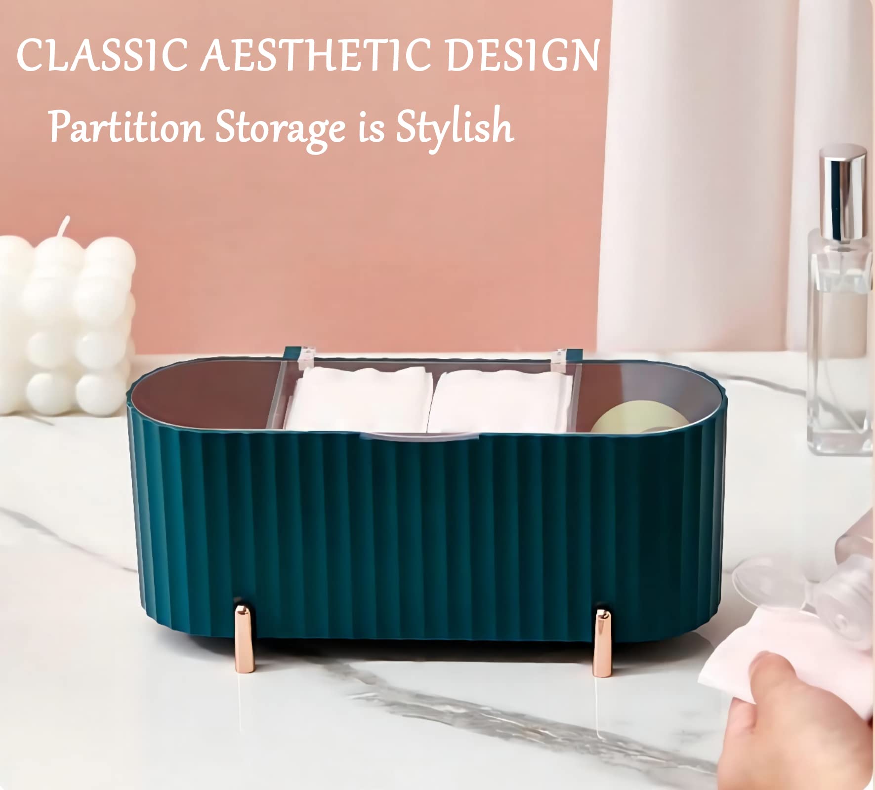 Q-Tip Holder Dispenser & Makeup Organizer with 50 Lip Brushes - Vanity Storage Box for Cotton Swabs, Makeup Sponges & Beauty Tools (Green) - Perfect for Bathroom Countertops, Dressing Tables & Salon Organization