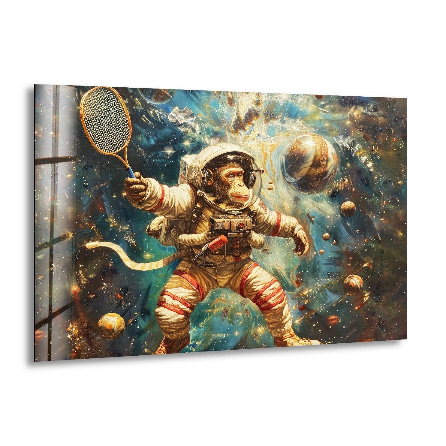 Astronaut Monkey Glass Wall Art - Unique Space Themed Home Decor for Living Room, Bedroom & Office - Perfect Gift for Sci-Fi & Space Lovers