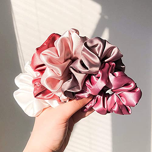 FAMEZA 6-Piece Satin Silk Scrunchies for Women - Soft No-Slip Hair Ties, Ponytail Holders Gentle on Hair (Perfect for Workouts, Office & Everyday Use)