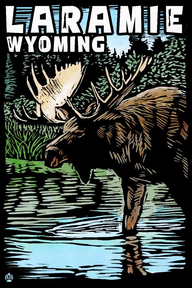 Wyoming Moose Scratchboard Art - 24x36 Gallery Quality Metal Wall Decor, Aluminum Print for Home & Office - Perfect for Living Room, Bedroom, or Cabin Decor