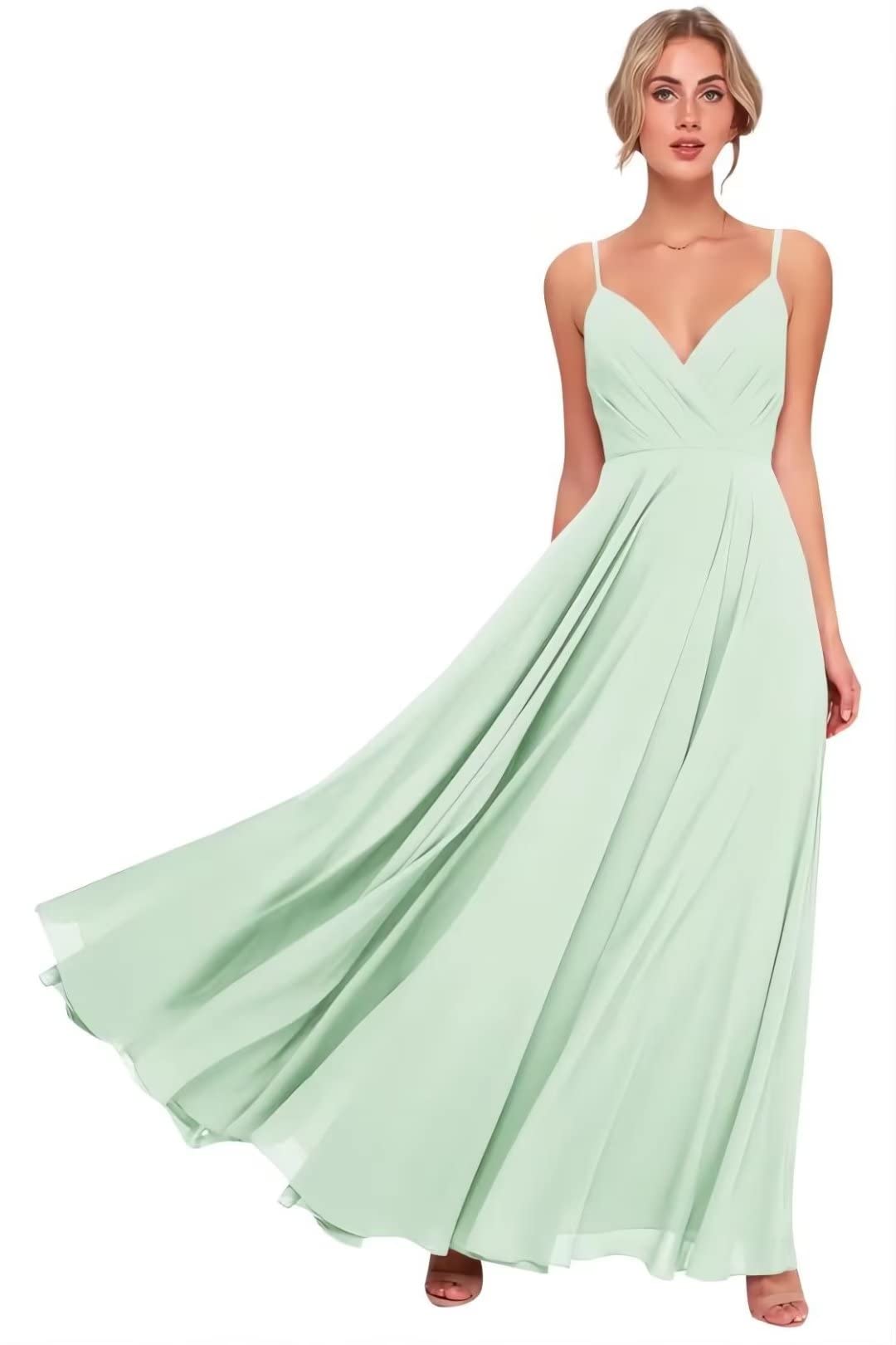 Elegant V-Neck Long Pleated Bridesmaid Dress with High Slit - Formal Evening Gown for Weddings, Prom, and Special Occasions