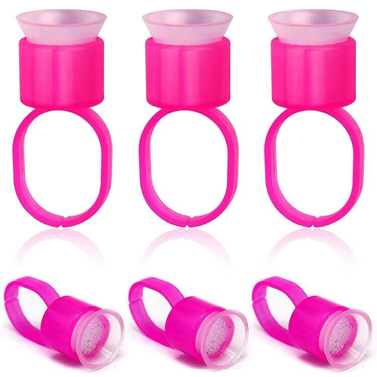 100PCS Pink Microblading Pigment Glue Rings with Sponge Ink Cups - Permanent Makeup Supplies for Eyebrow & Eyelash Extensions - Durable Medium Holder for Tattoo Artists & Beauty Professionals (Perfect for Salon, Spa & Home Use)