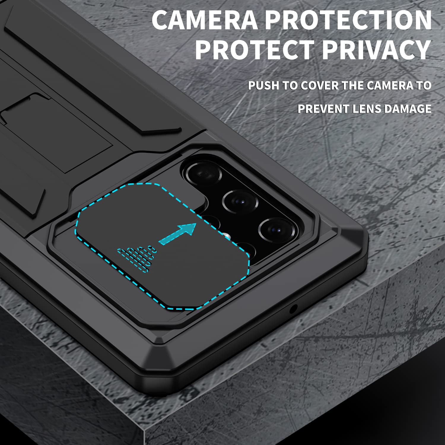 Samsung Galaxy S22 Ultra Case with Screen & Camera Protector - Rugged Military-Grade Heavy Duty Phone Cover with Kickstand, Slide Camera Cover for Outdoor & Adventure Use (Black)
