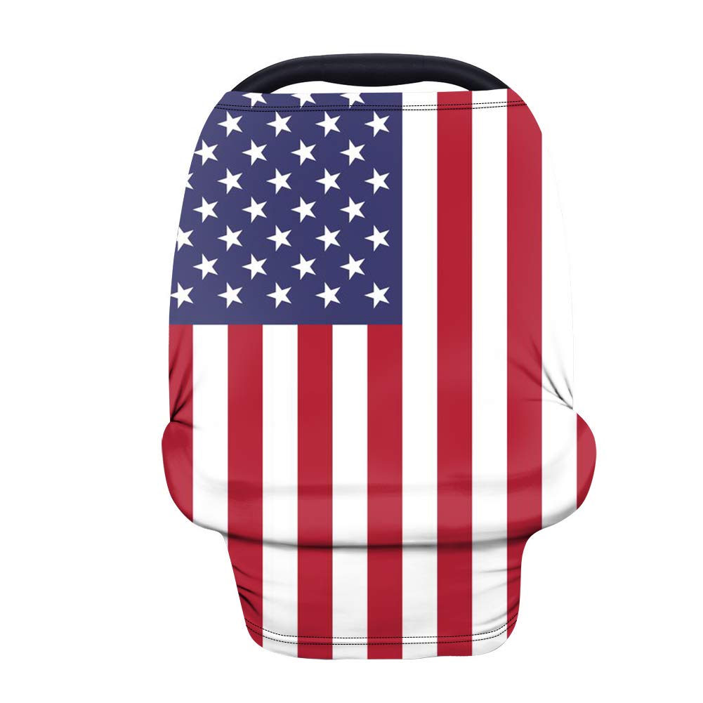 JEOCODY American Flag Baby Car Seat Cover for Boys & Girls - Multifunctional Infant Canopy Nursing Cover & High Chair Protector - Full Coverage, Breathable Fabric - Perfect for Travel, Shopping & Outdoor Activities
