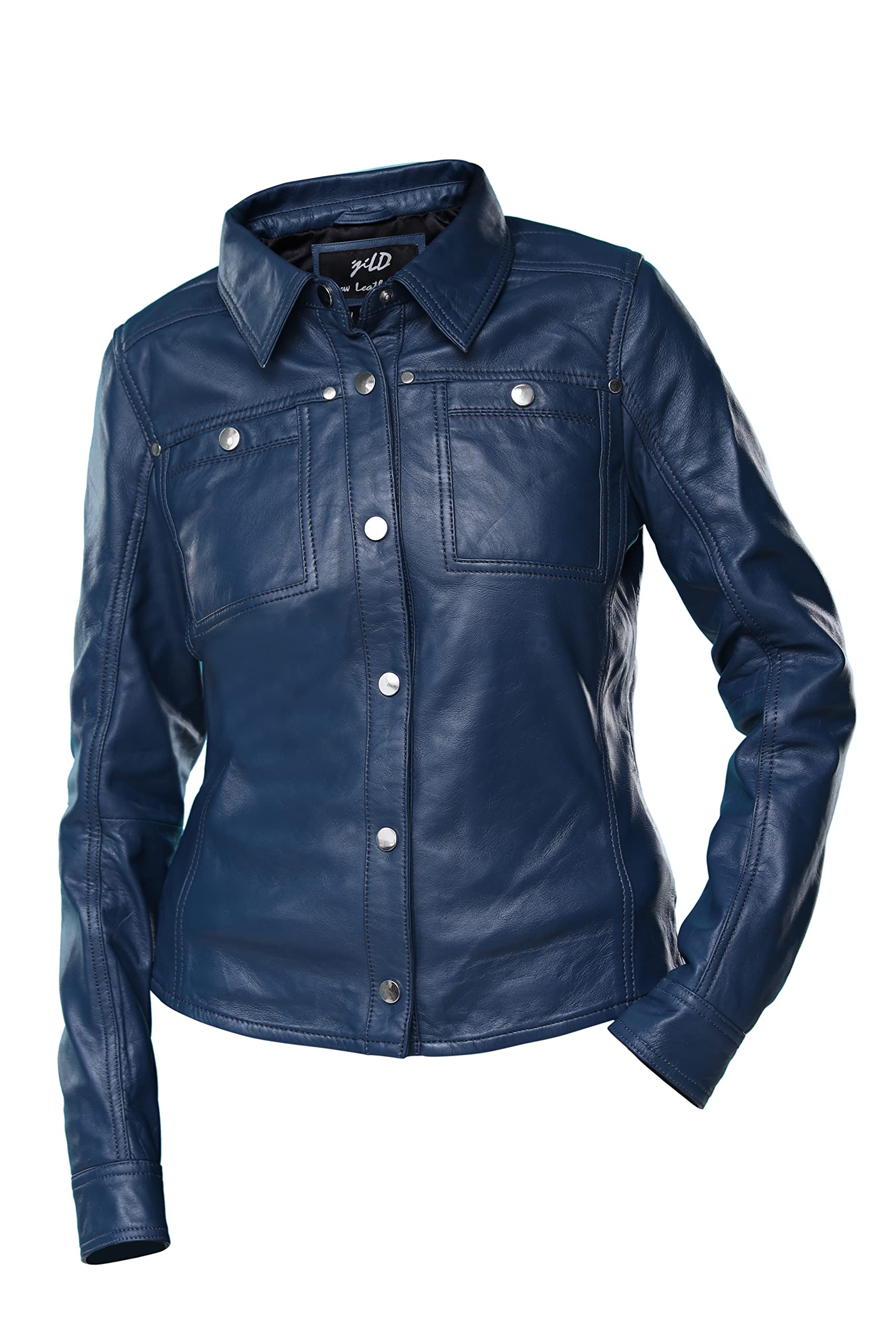 Jild Women's Button Front Lambskin Leather Jacket Shacket - Long Sleeve Casual Shirt Jacket with Bust Pocket | Perfect for Fall Layering & Stylish Everyday Outfits