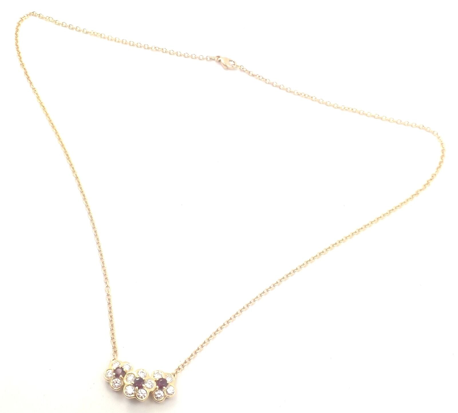 Authentic Van Cleef & Arpels 18k Yellow Gold Ruby Diamond Fleurette Necklace | Luxury Jewelry for Women | Perfect for Weddings, Anniversaries & Special Occasions