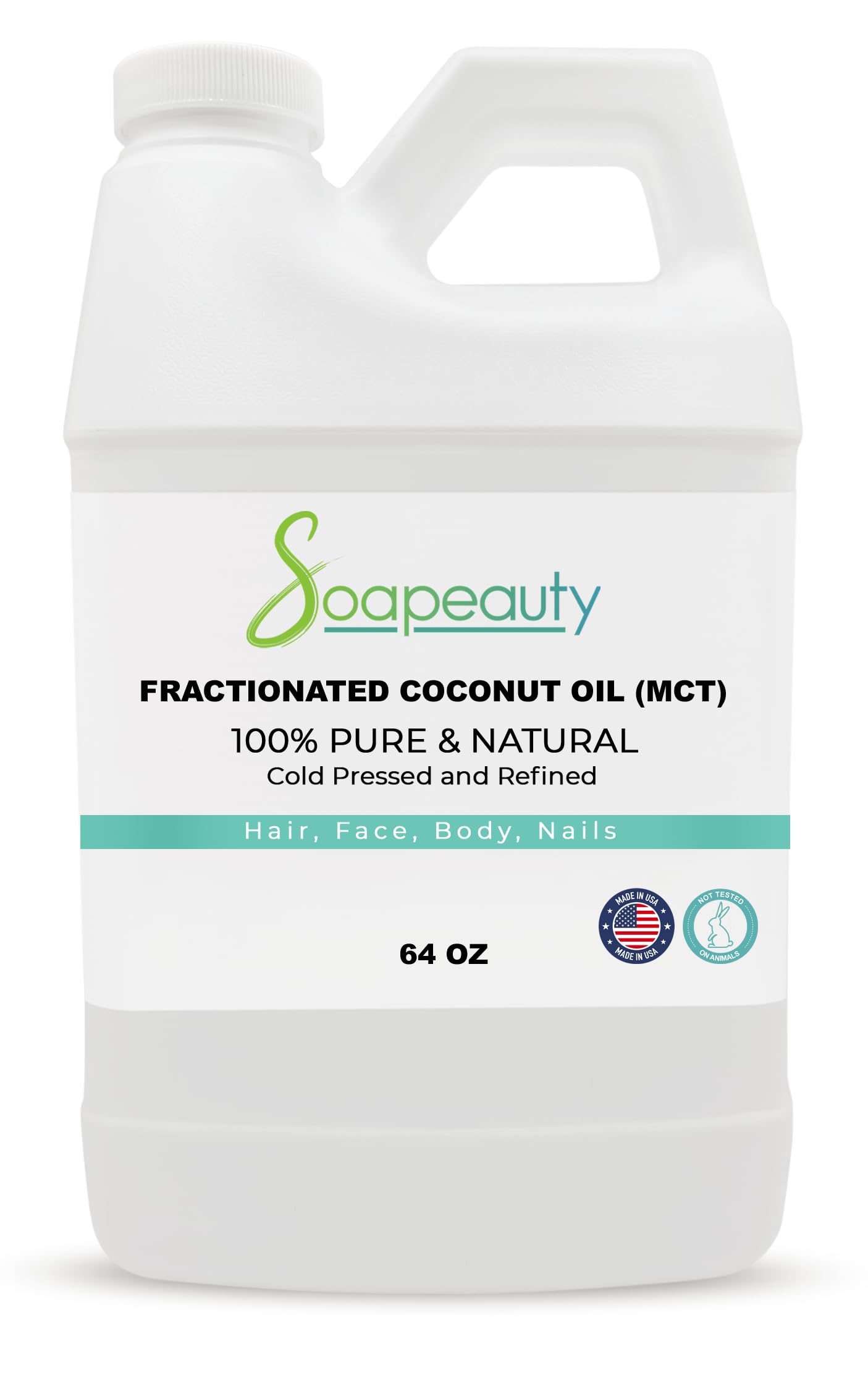 Pure Fractionated Coconut Oil - 100% Natural, Cold Pressed & Refined | Bulk 64 fl oz Carrier Oil for Essential Oils, Skin & Hair Care, Soap Making | Perfect for Massage, Aromatherapy & DIY Beauty Products
