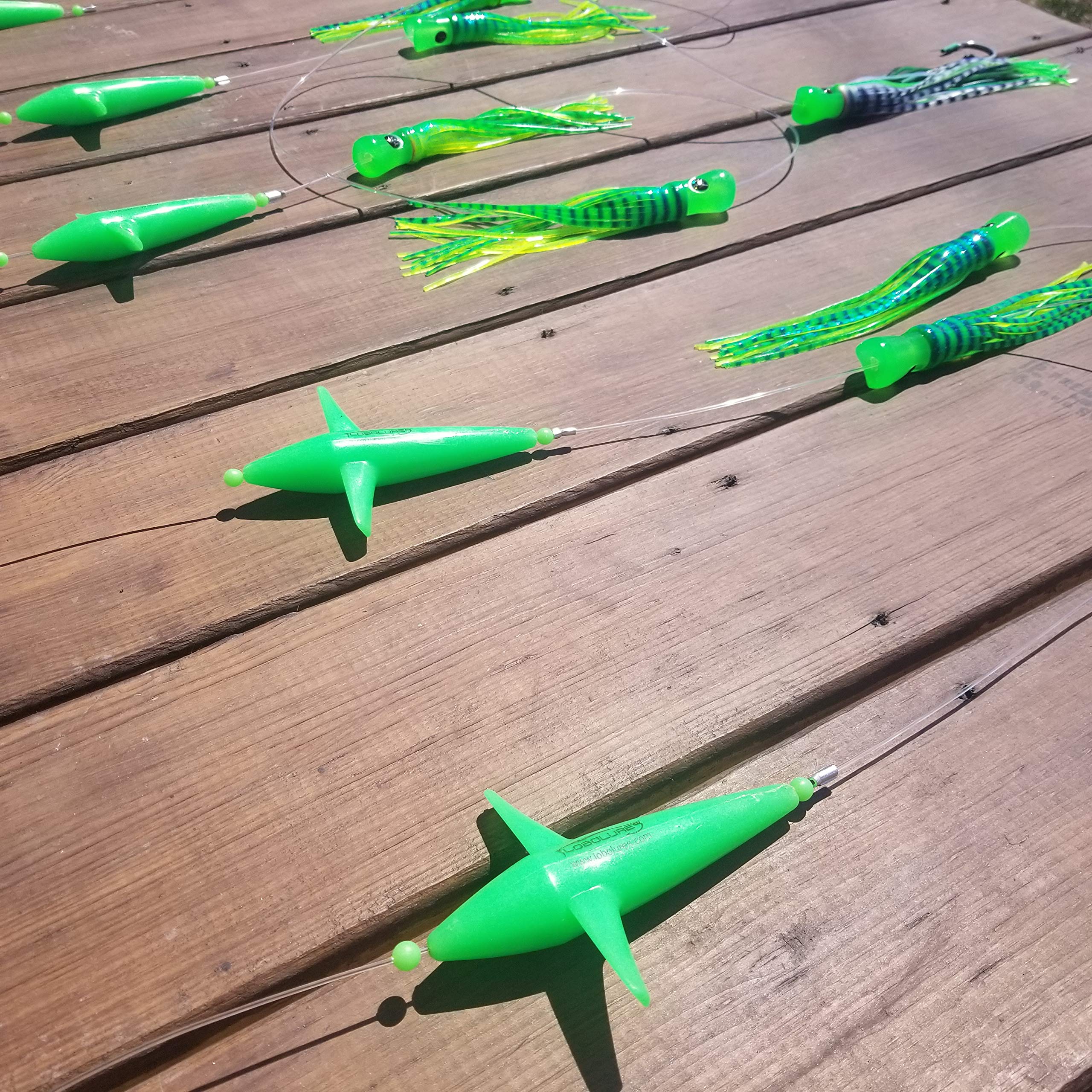 36-Inch Skipjack Hybrid UV 8-Inch Green Mackerel Fishing Lures with Splash Bar - Bigeye Tuna Spreader Bar Kit (5 Birds) - Made in USA - Perfect for Offshore Tuna Fishing & Saltwater Angling - Ideal for Deep Sea Fishing, Trolling, and Game Fish Attraction