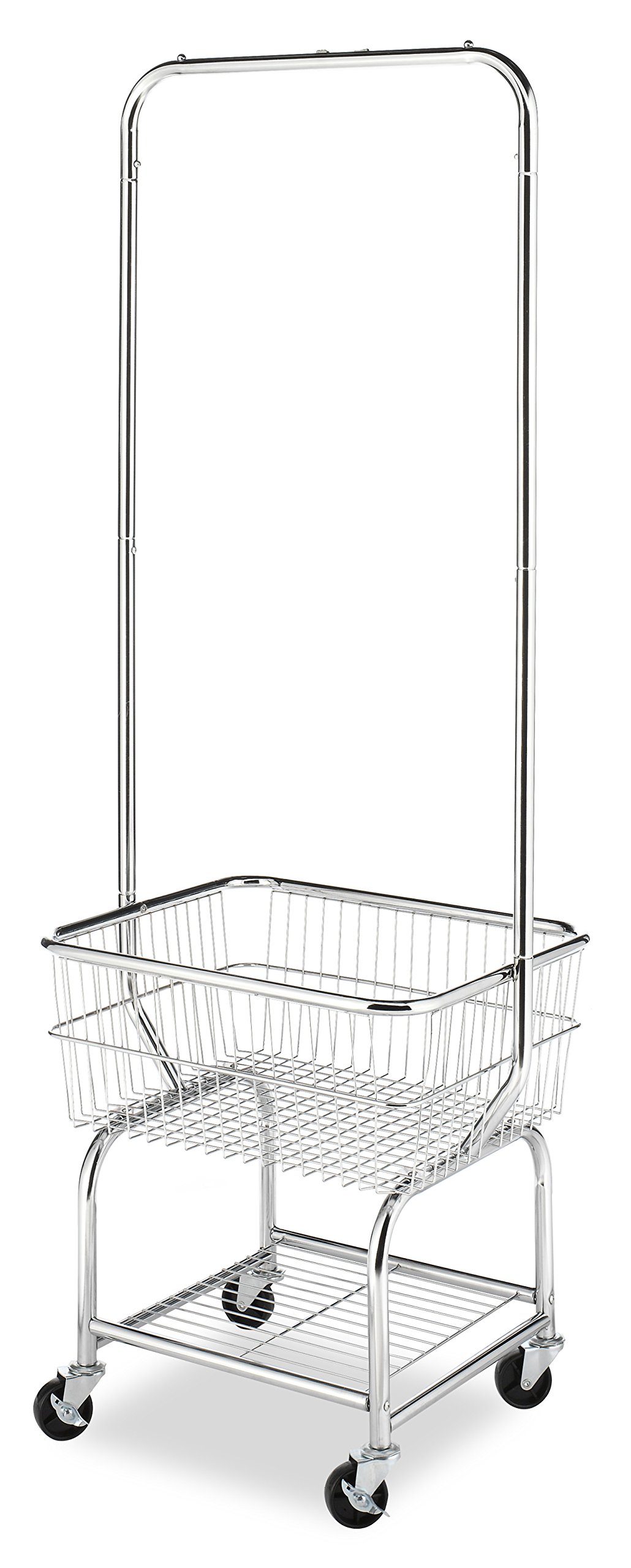 Whitmor Commercial Rolling Laundry Butler with Wire Storage Rack - Heavy Duty Clothes Hanging Organizer for Laundry Room, Closet & Dorm - Space Saving Garment Rack with Wheels for Easy Mobility