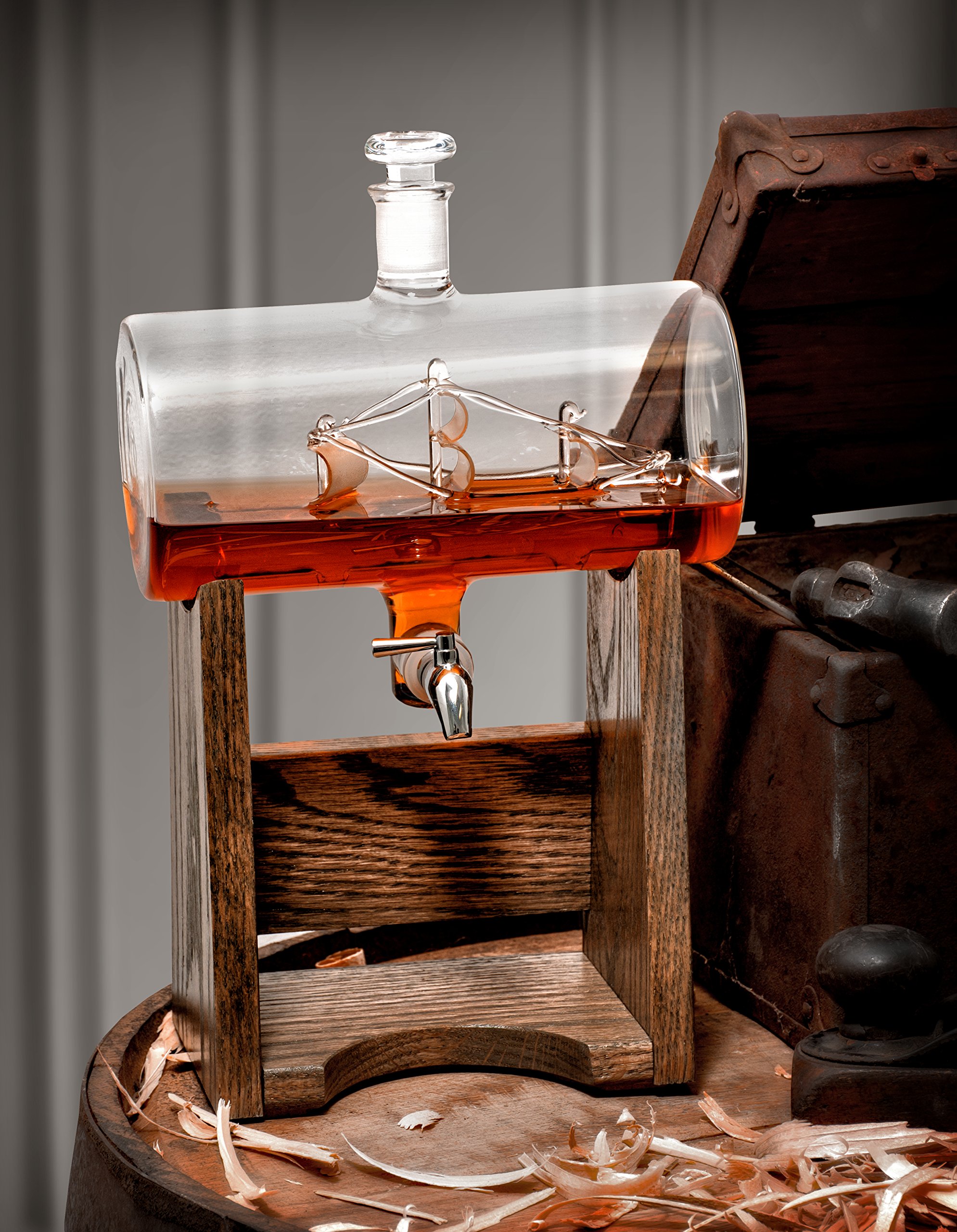 Premium 1150ml Bourbon Whiskey Decanter Set - Elegant Glass Liquor Dispenser for Rum, Vodka, Wine & Scotch - Perfect Nautical Decor & Unique Gift for Men, Women, Newlyweds - Ideal for Home Bars, Yachts, and Special Occasions