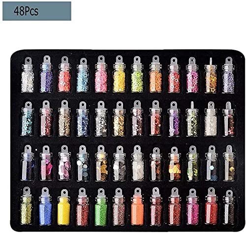 Belicia 48 Bottles Nail Art Sequins Glitter Powder - Shimmering Manicure Decoration for DIY Nail Designs - Perfect for Professional Salons, Home Nail Art, and Party Glam Looks