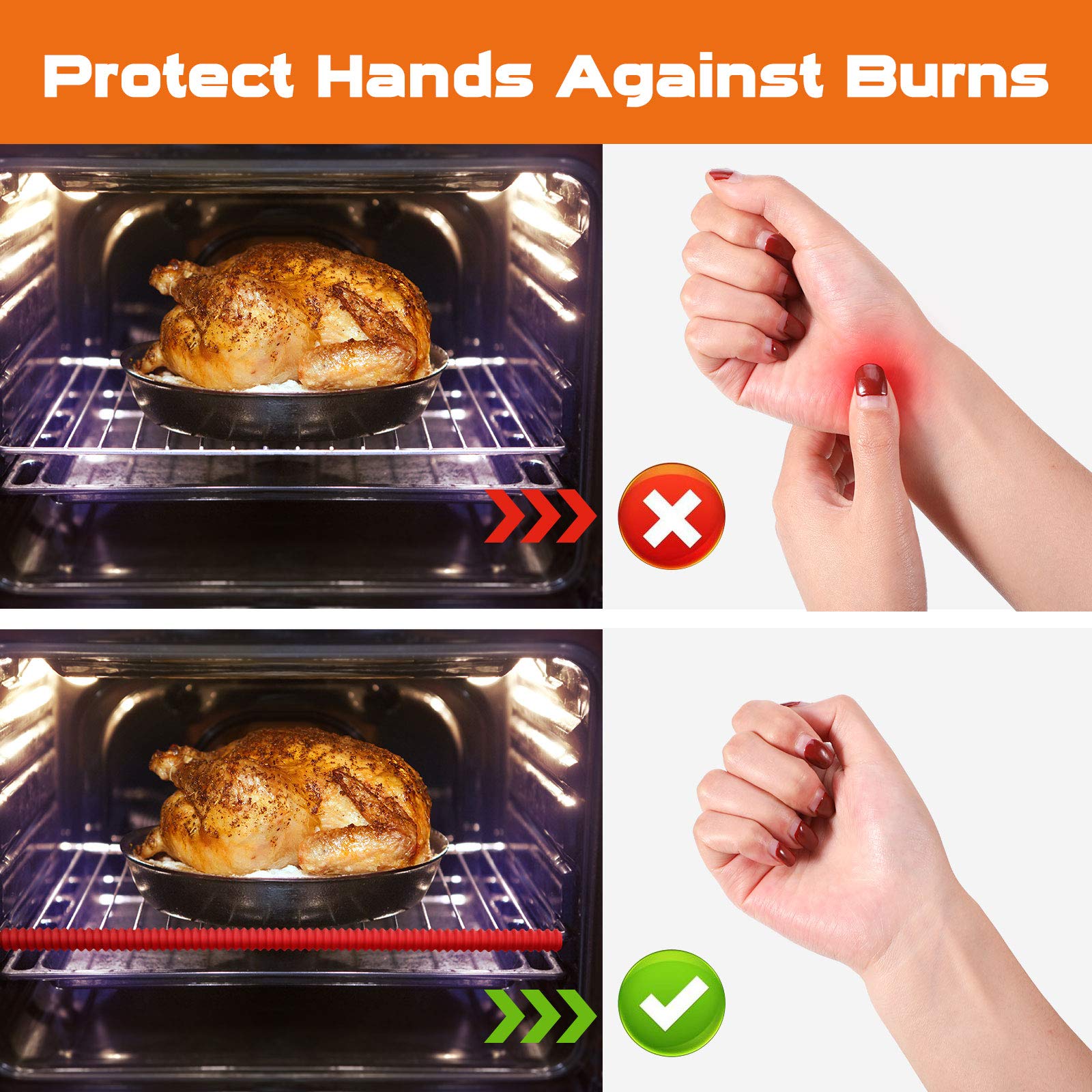8 Pack Silicone Oven Rack Shields - 14 Inch Heat Resistant Rack Edge Covers, Burn Protection Guards for Kitchen Stoves & Ovens - Perfect for Baking, Roasting & Grilling Safety