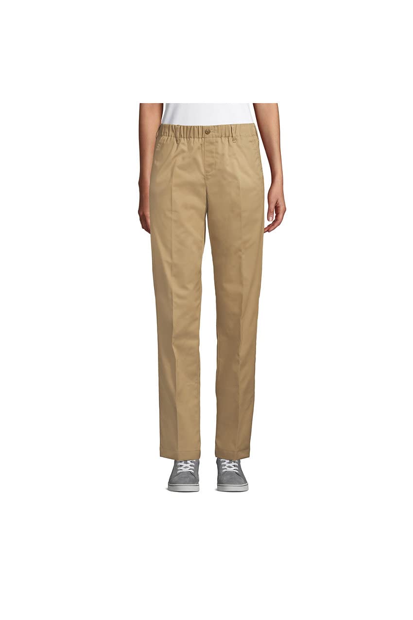 Lands' End Girls' Iron Knee Blend Elastic Waist Chino Pants - Comfortable School Uniform & Playtime Casual Wear for Active Kids