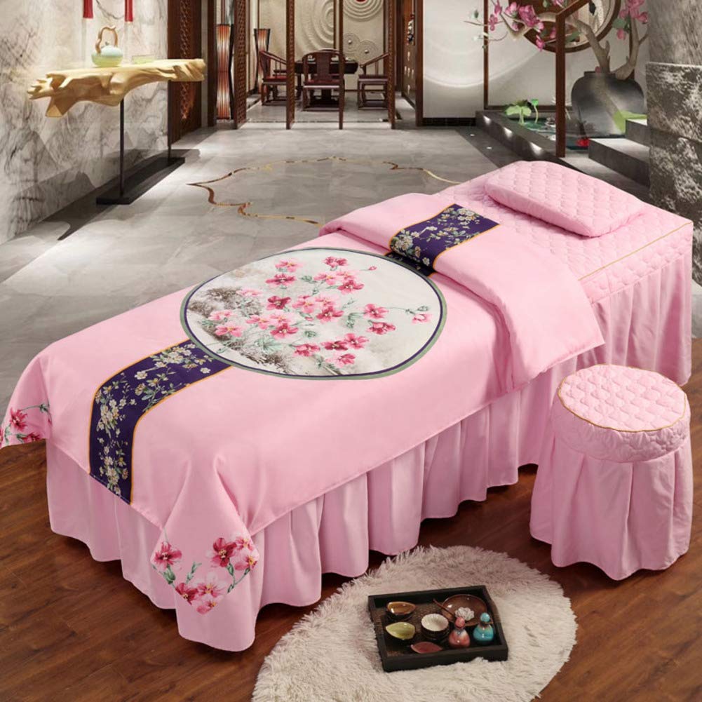 Premium Massage Table Sheet Set - Pink 70x185cm (28x73inch) | Includes Table Skirt, Pillow Cover, Stool Cover & Spa Blanket | Soft & Durable for Professional Massage, Spa & Salon Use