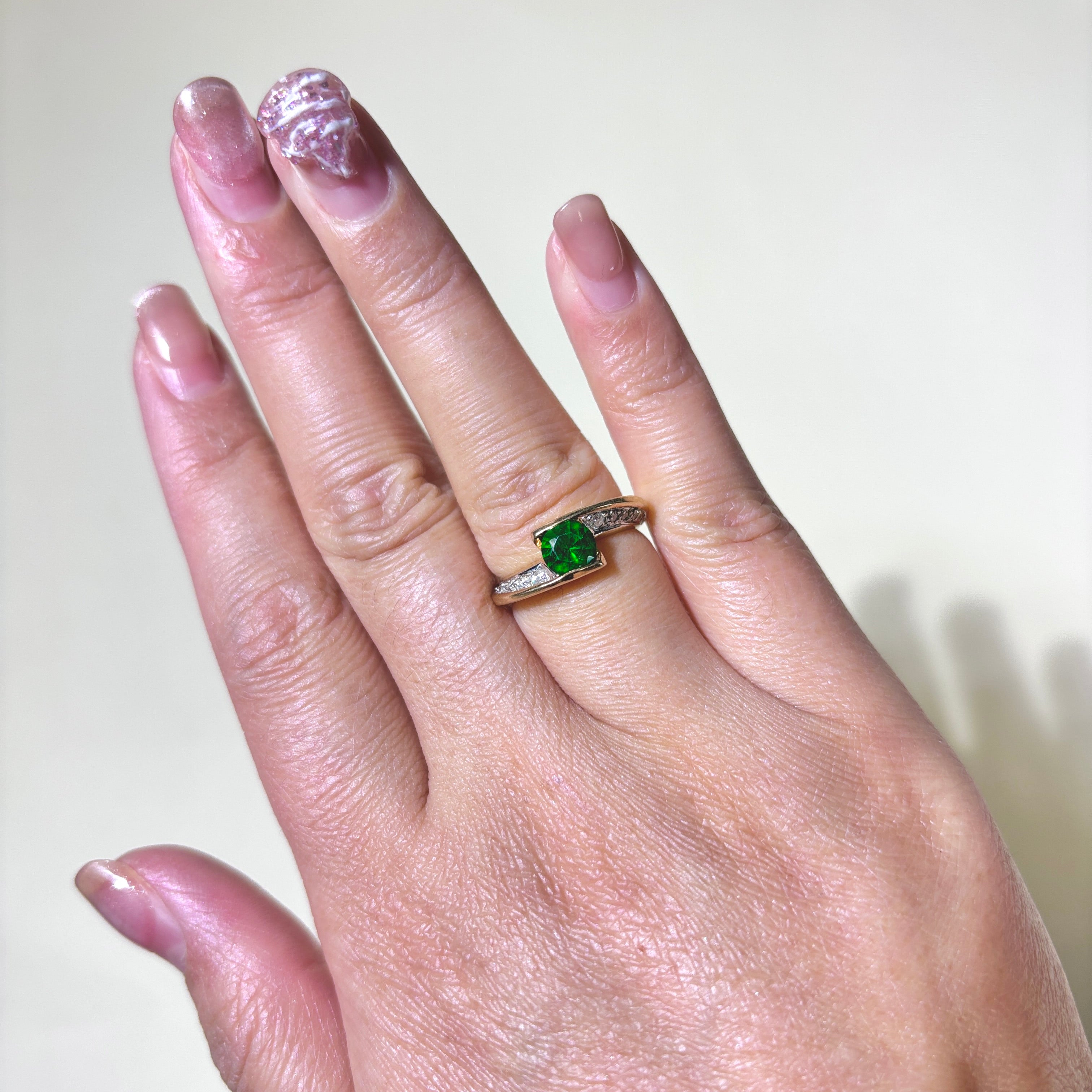10K Green Glass & Diamond Ring - 1.00ct Center Stone, 0.12ctw Total Diamond Weight - Size 5.5 - Elegant Engagement & Wedding Jewelry for Women
