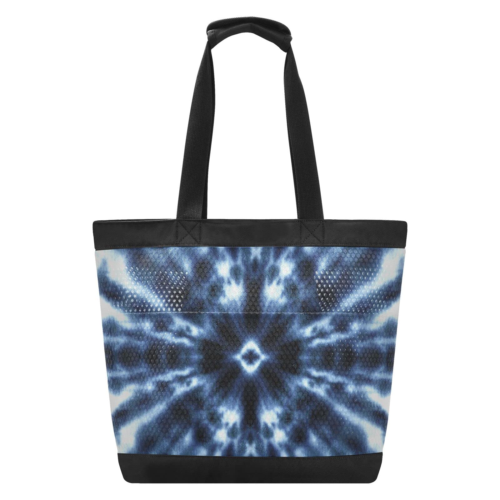 Mesh Beach Bag Navy Blue Tie Dye Tote - Large Foldable Lightweight Grocery Shopping Net Bag with Pockets | Perfect for Pool, Beach, Travel & Farmers Market