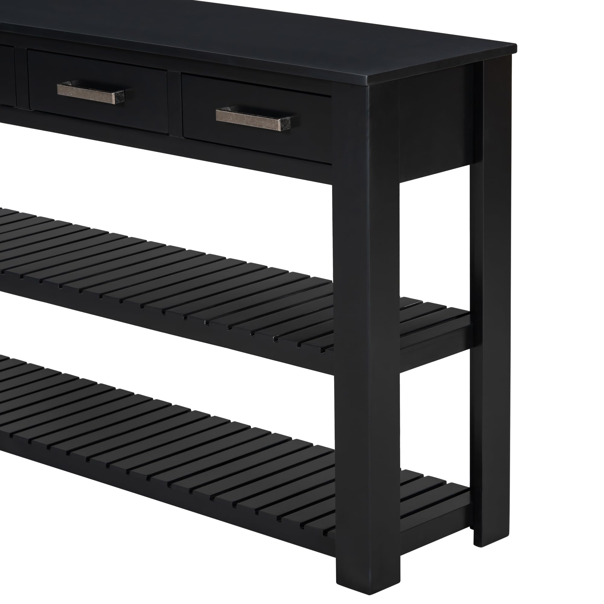 Stylish Rustic Entryway Console Table with 4 Drawers & Shelves - Perfect for Living Room & Bedroom (Black)