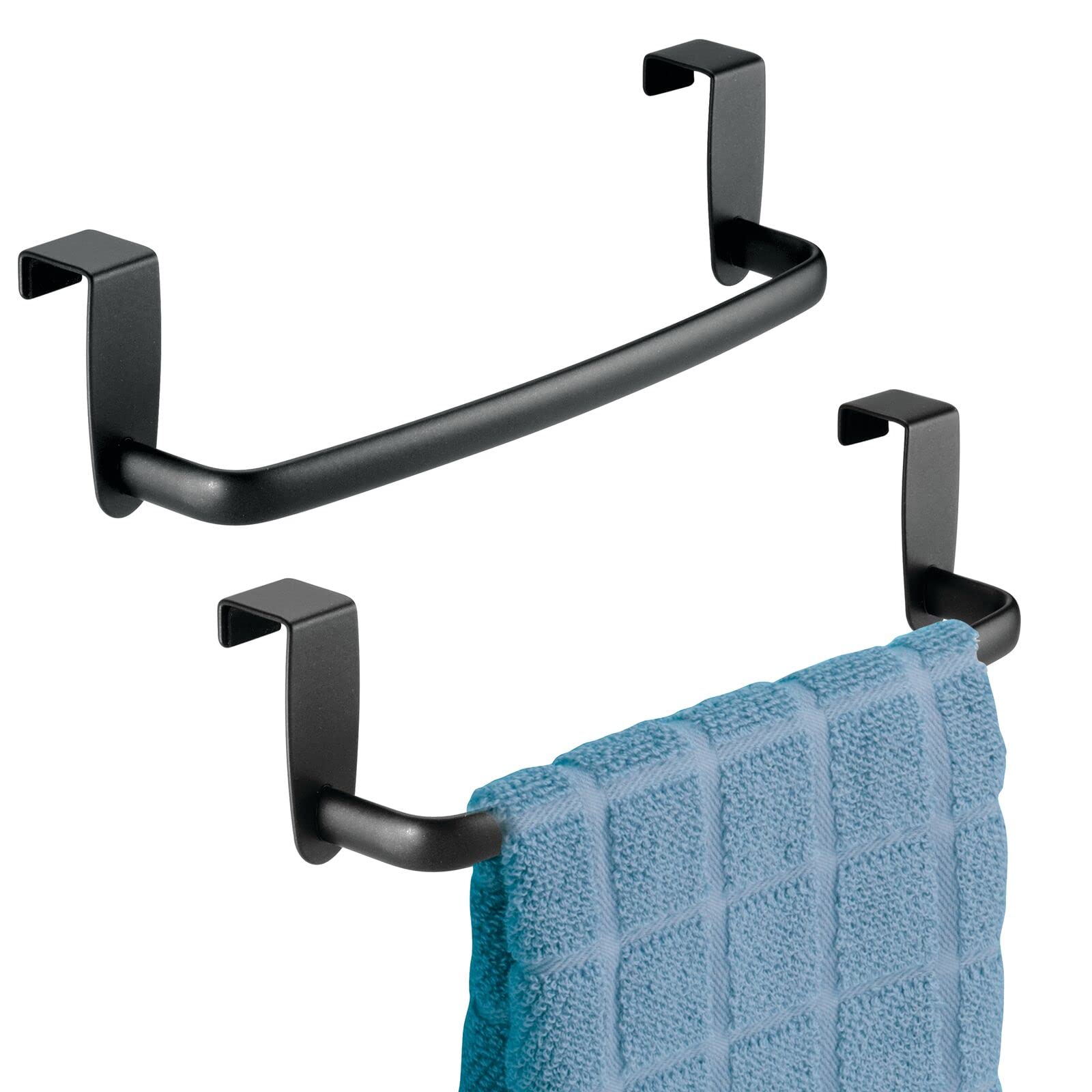 mDesign Steel Metal Wire Over Cabinet Towel Rack Organizer - 2 Pack Matte Black Spira Collection - Space-Saving Kitchen Storage for Hand Towels & Washcloths - Perfect for Small Kitchens, Bathrooms & RVs