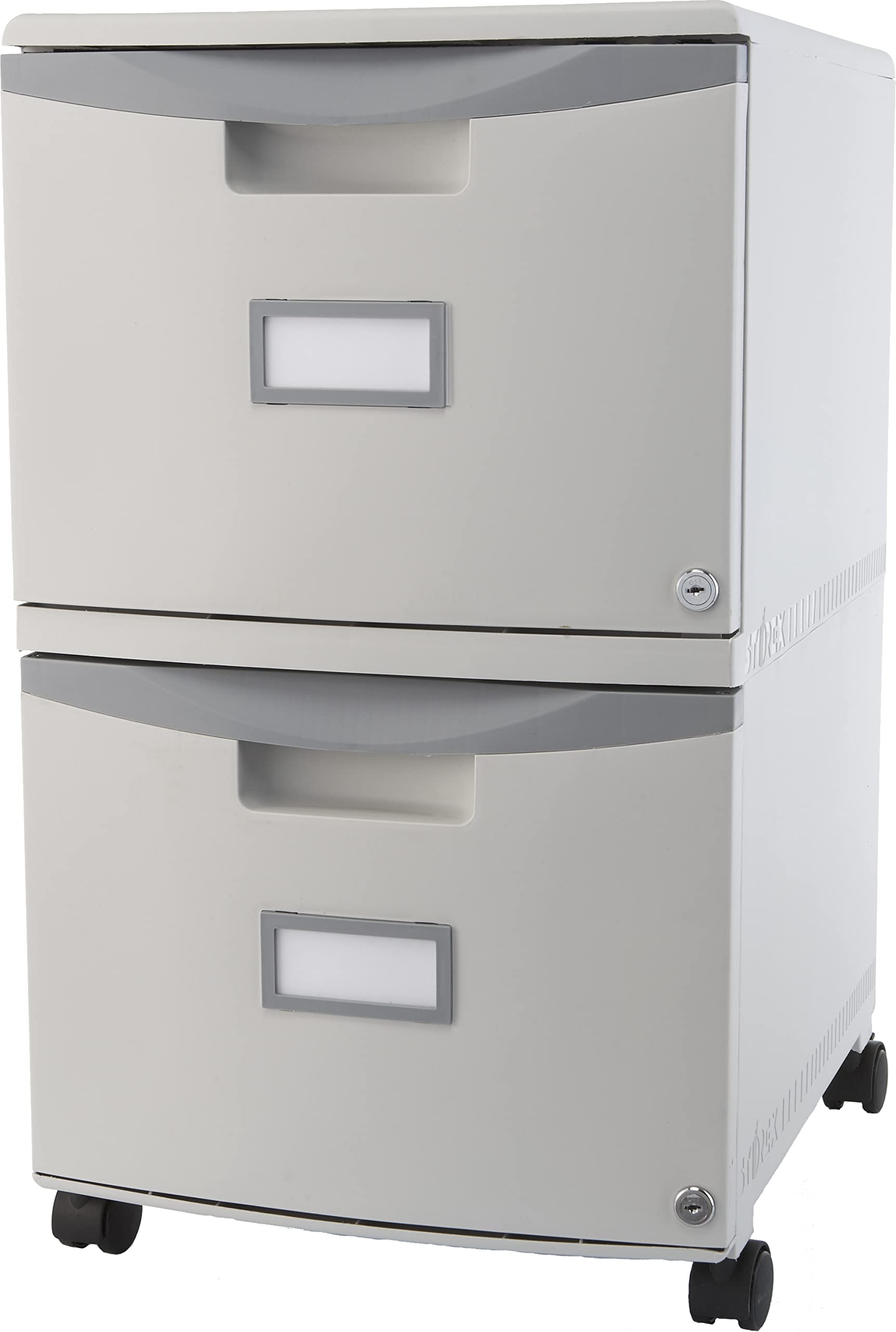 Storex Plastic Two-Drawer File Cabinet with Locking Mechanism - Mobile Document Organizer with Casters for Home Office Organization, Gray, 1-Pack (61310B01C) - Perfect for Storing Legal Files, Tax Documents & Office Supplies