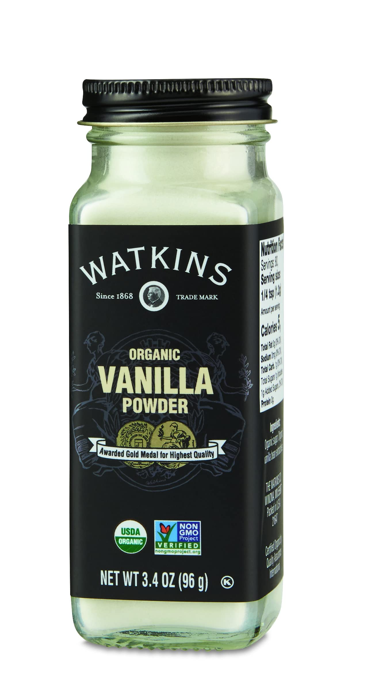 Organic Vanilla Powder by Watkins, 3.4 oz (96g) - Pure Ground Vanilla Bean for Baking, Coffee & Desserts - Gluten-Free & Non-GMO
