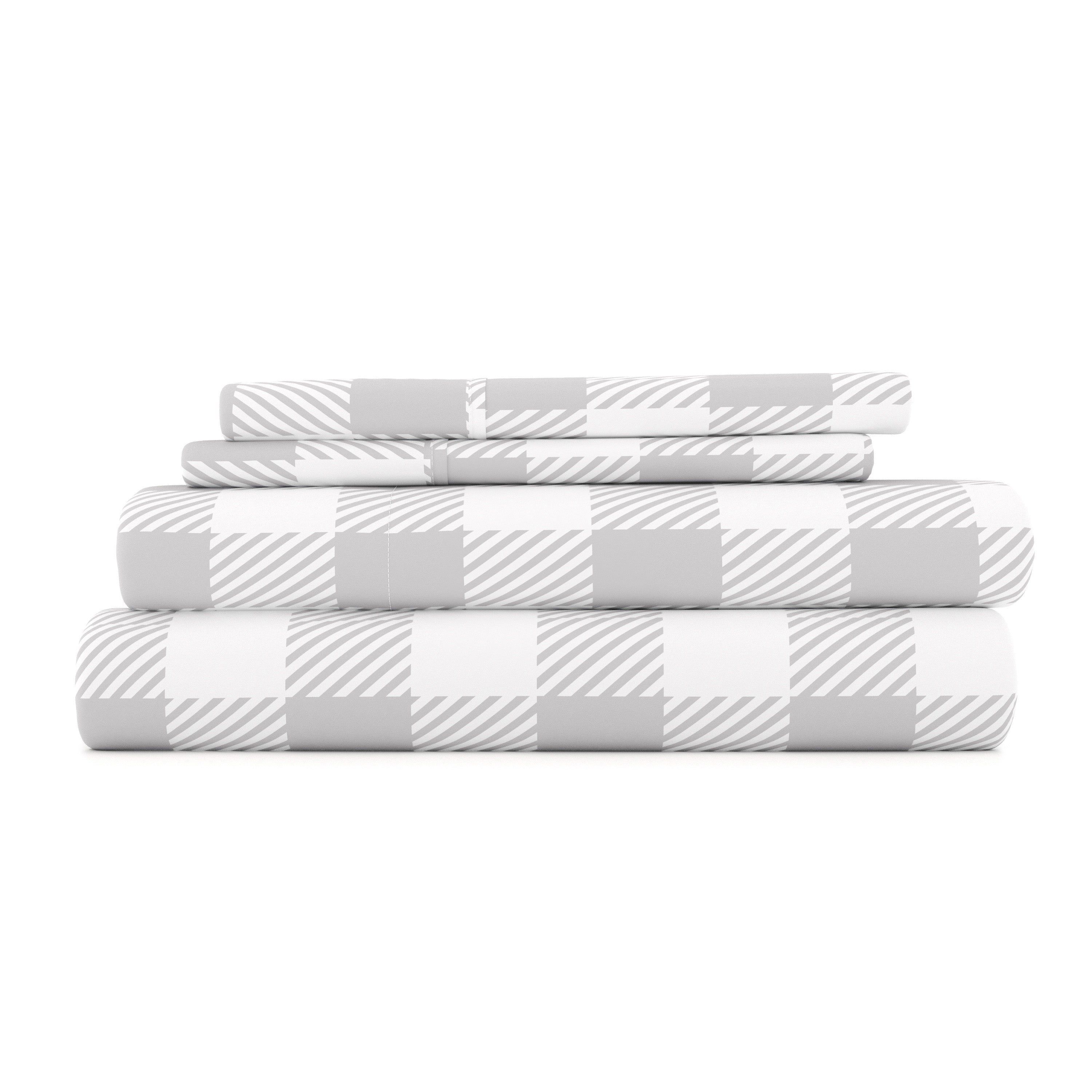 Soft & Cozy Country Plaid Pattern 4-Piece Sheet Set - Queen Size, 100% Cotton Bedding for Comfortable Sleep - Perfect for Farmhouse, Rustic or Cabin Decor