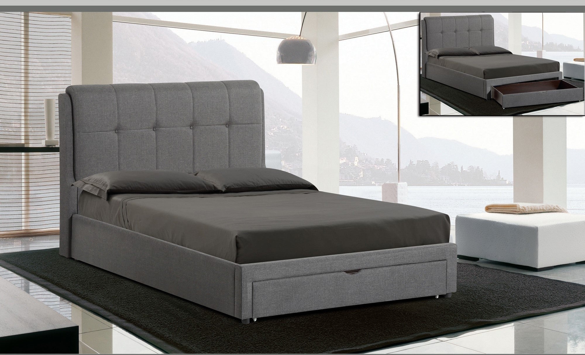 Avalon Fabric King Bed Frame - Dark Grey Upholstered Platform Bed with Wooden Slats, Sturdy Support for Master Bedroom & Guest Room