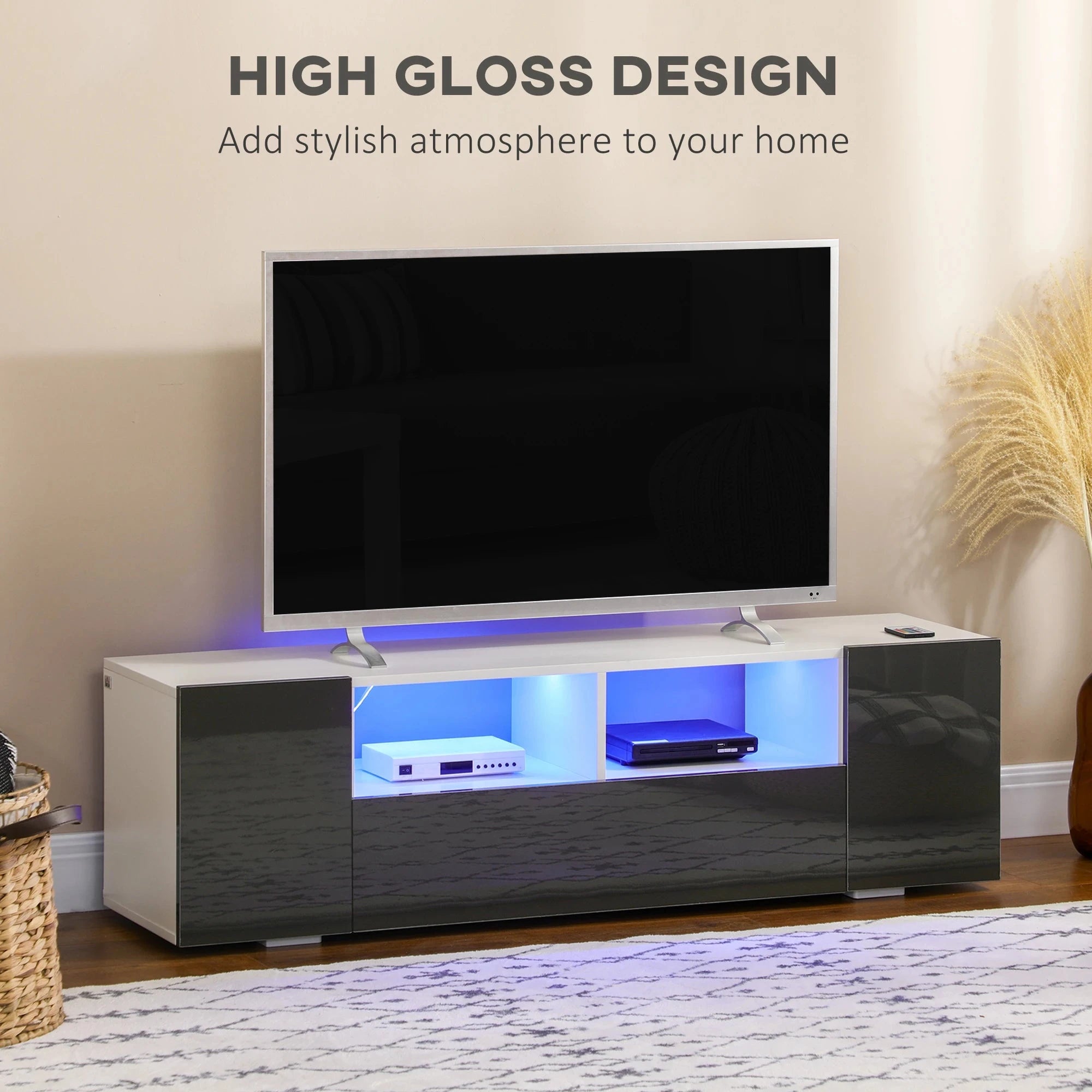 Modern TV Stand with LED Lights & Storage Shelves - 4 Color Options for Living Room, Bedroom & Home Theater Setup