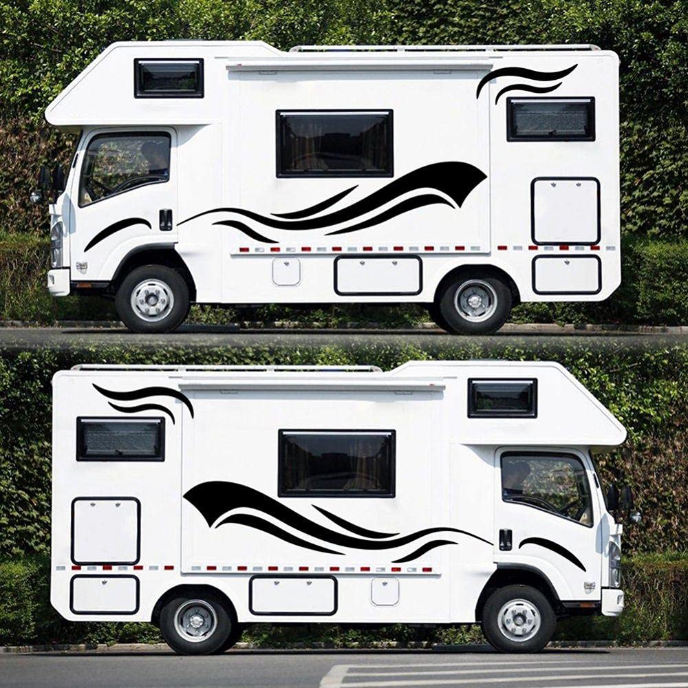 2pcs Motorhome Vinyl Stripes Decals - Black Medium Size - Waterproof Car Stickers for RV, Camper Van, Trailer - Easy to Apply & Durable for Outdoor Travel Adventures