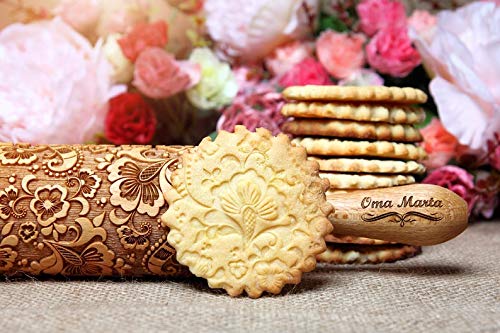 Floral Engraved Rolling Pin - Flower Embossed Baking Roller for Cookies, Pastry & Dough - Perfect Gift for Women, Mothers Day, Housewarming & DIY Enthusiasts - Create Beautiful Paisley Patterns on Gingerbread & Homemade Treats