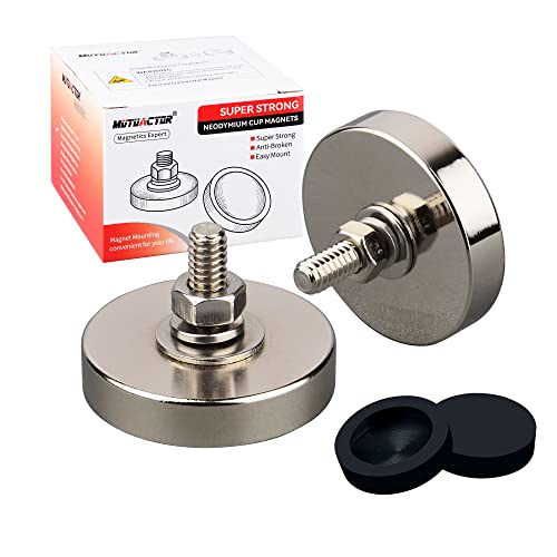 MUTUACTOR 2PCS Super Strong Neodymium Magnets - 150lb Heavy Duty Round Magnets with Anti-Scratch Rubber Cover & 1/4''-20 Male Threaded Stud - Perfect for Camera Mounting, LED Lighting, Tripod, Ball Head, Sensor & DIY Projects