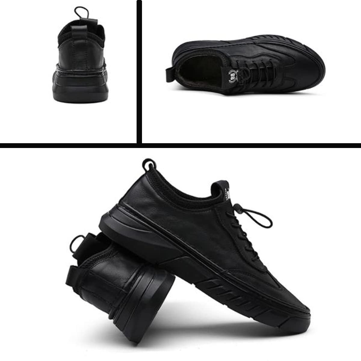 LAVAEGG Men's Breathable Leather Casual Sneakers - Non-Slip Comfortable Walking Shoes for Everyday Wear (Black Fleece, Size 9.5) | Perfect for Office, Travel & Daily Activities