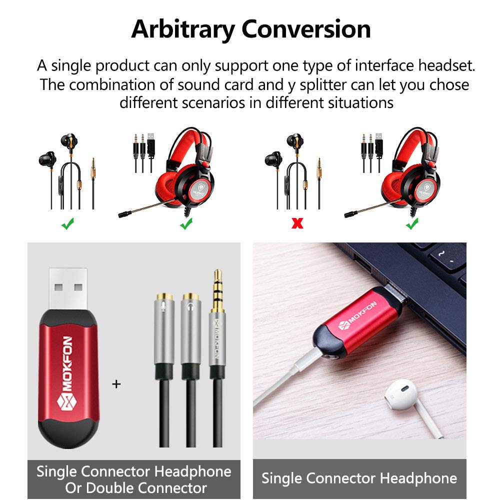 TRRS Splitter Adapter with USB External Sound Card & Microphone - Compatible with Windows, Mac, Linux, PS4, Nintendo Switch, Tablets, PC & Phones (Black/Red) - Perfect for Gaming, Streaming, Online Meetings & Podcasting
