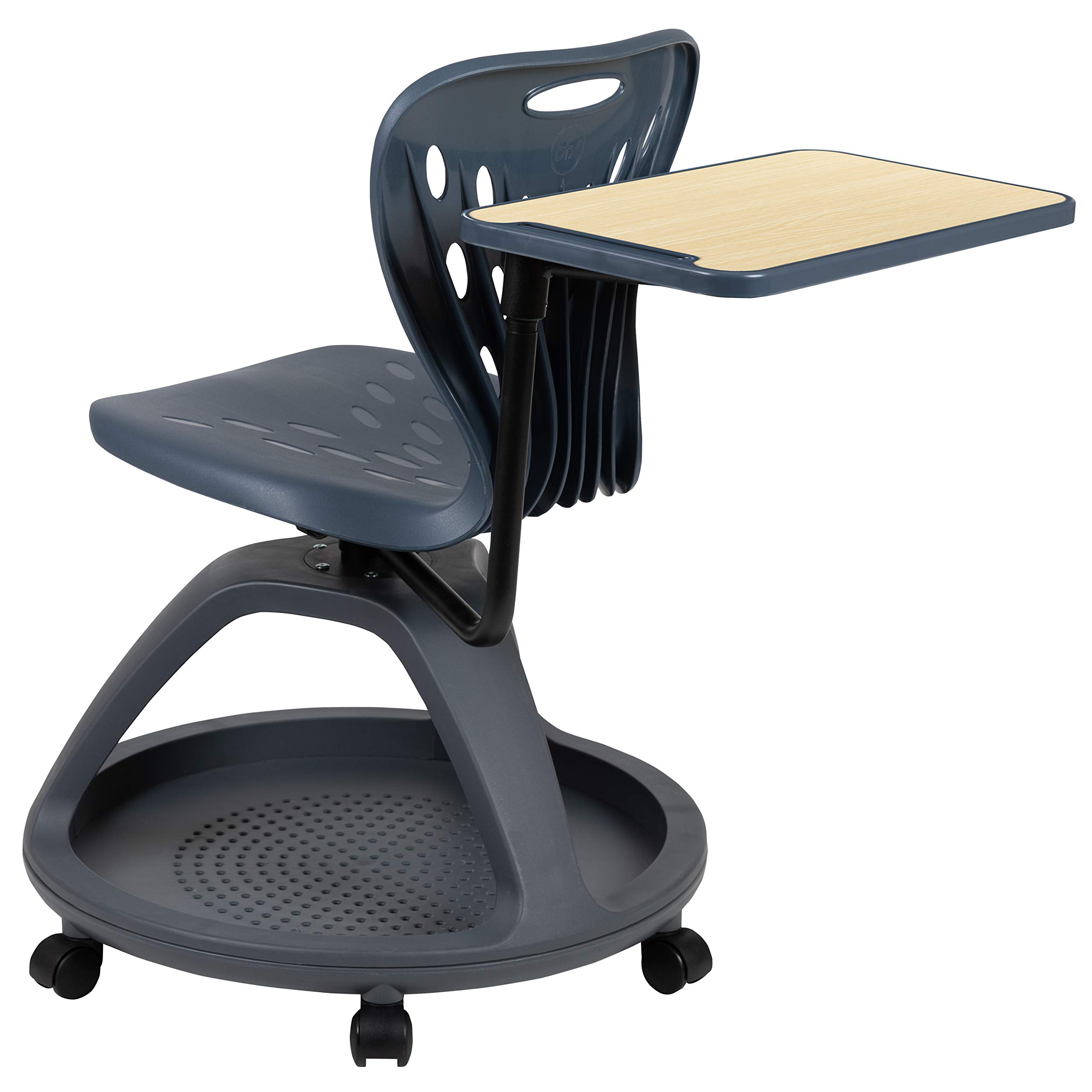 EMMA + OLIVER Dark Gray Mobile Desk Chair with 360° Swivel & Storage Cubby - Ergonomic Rolling Office Chair for Home, Office, Study & Gaming - Perfect for Small Spaces & Workstations
