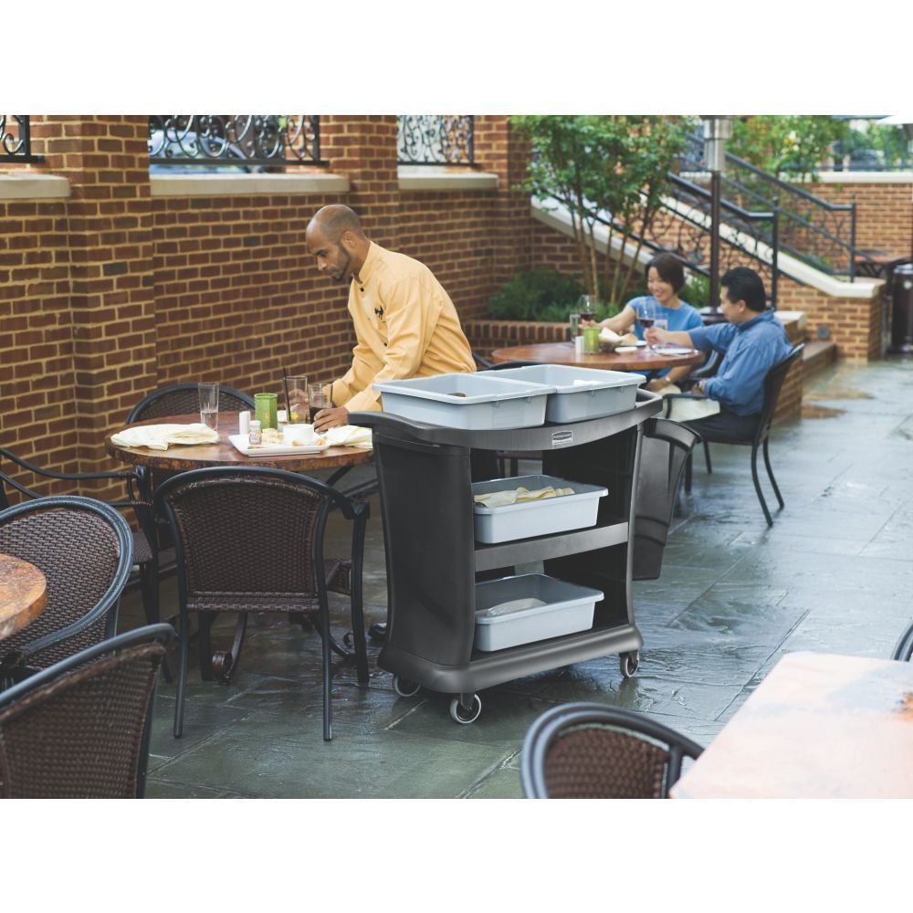 Rubbermaid Commercial Utility Cart with 3 Shelves & Wheels - Heavy Duty Black Service Cart for Food Service, Restaurant, Cleaning, Warehouse & Garage Storage - Ideal for Mobile Organization in Commercial Kitchens, Janitorial Work & Home Garages