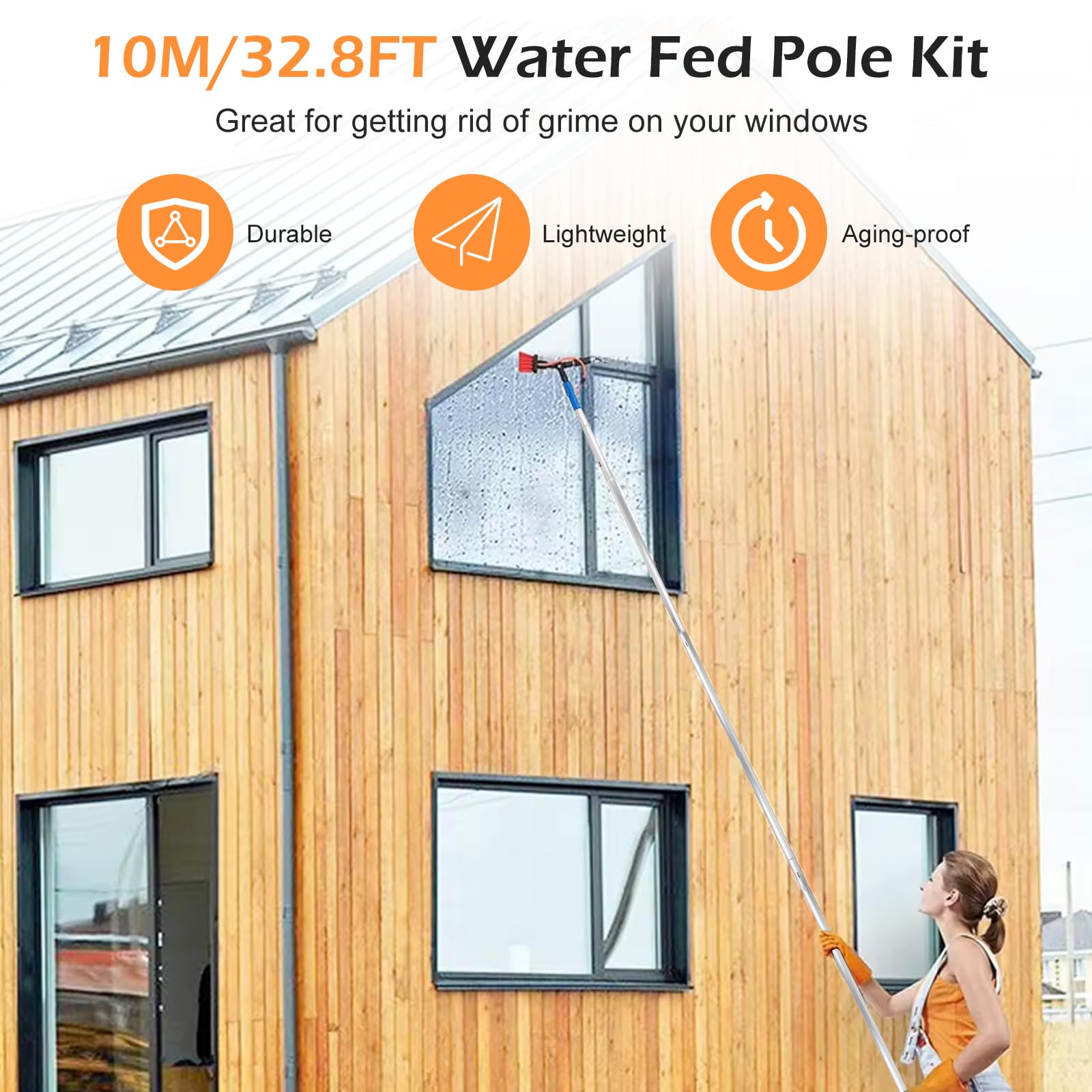 32.8ft Extendable Solar Panel Cleaning Brush with Telescopic Pole - High Reach Window & Roof Cleaner Tool for Outdoor Use - Perfect for Solar Panels, Windows, House Siding, and Conservatories