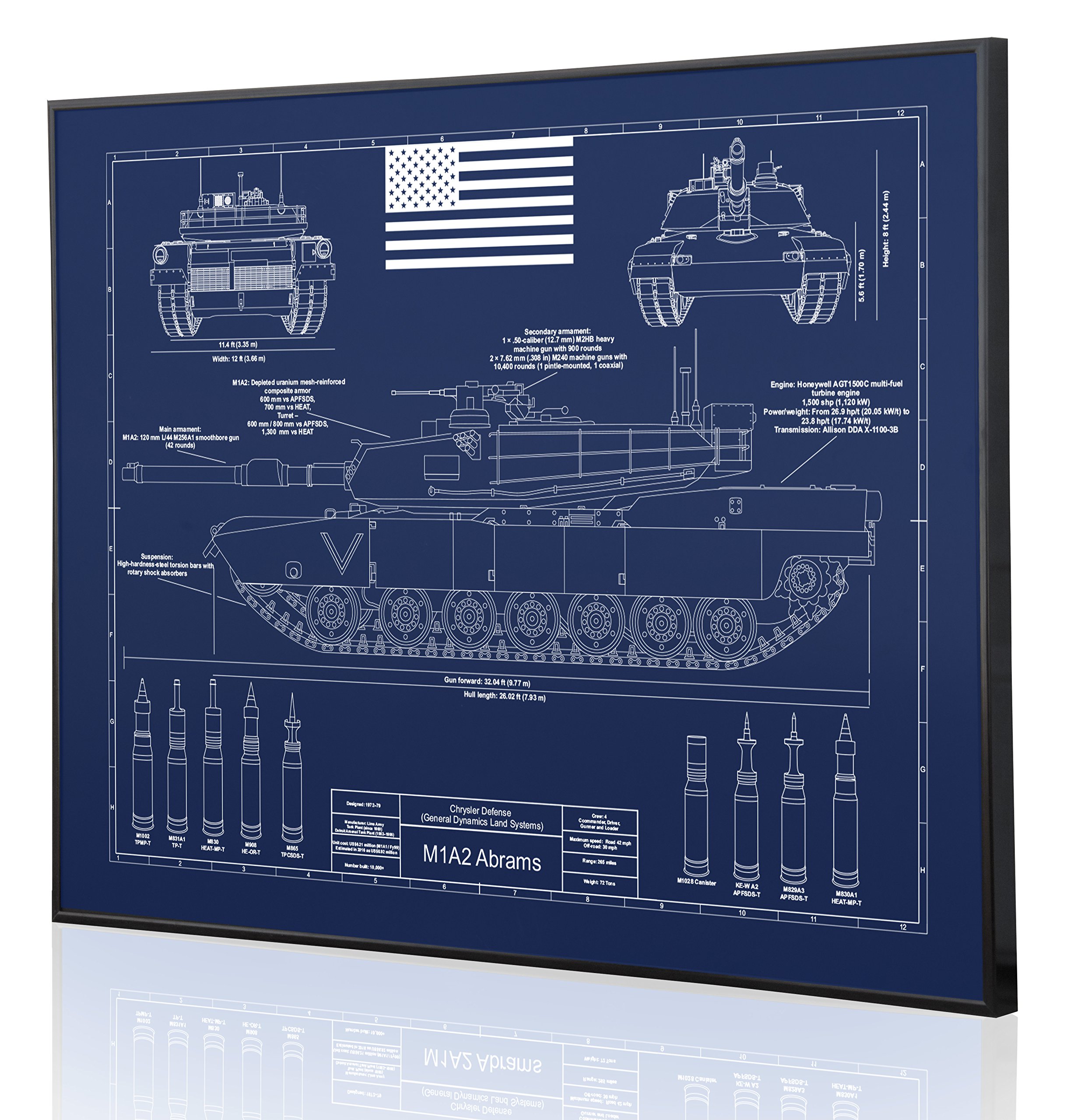 Personalized M1A2 Abrams Tank Blueprint Artwork - Laser Engraved Military Gift for Tank Enthusiasts - Perfect for Home Decor, Man Cave, or Military Appreciation Gifts