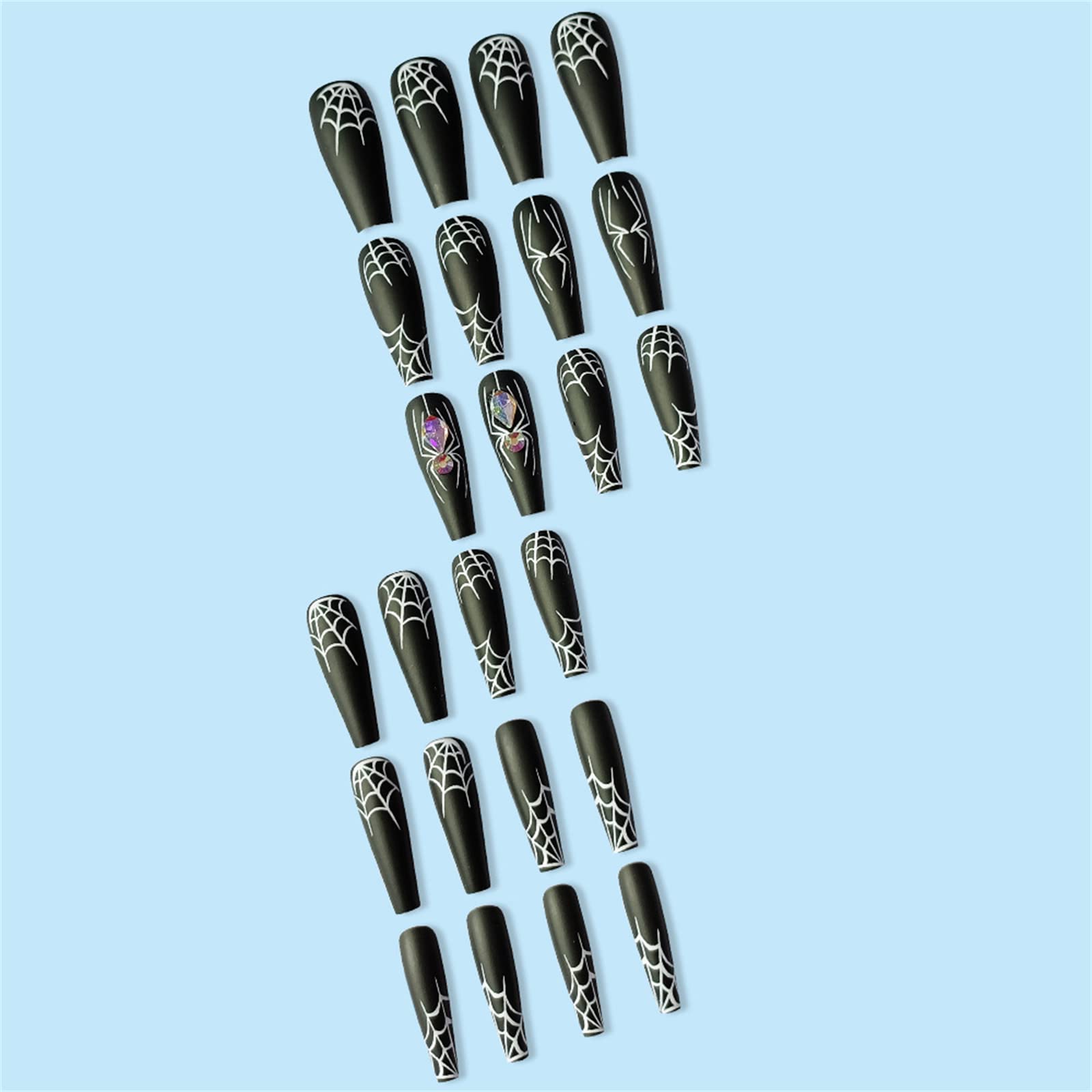 24PCS Halloween Press on Nails - Black Spider Coffin Long Fake Nails with Glue, Detachable Full Cover Nail Tips for Women DIY & Nail Salons | Perfect for Halloween Parties, Cosplay & Gothic Nail Art