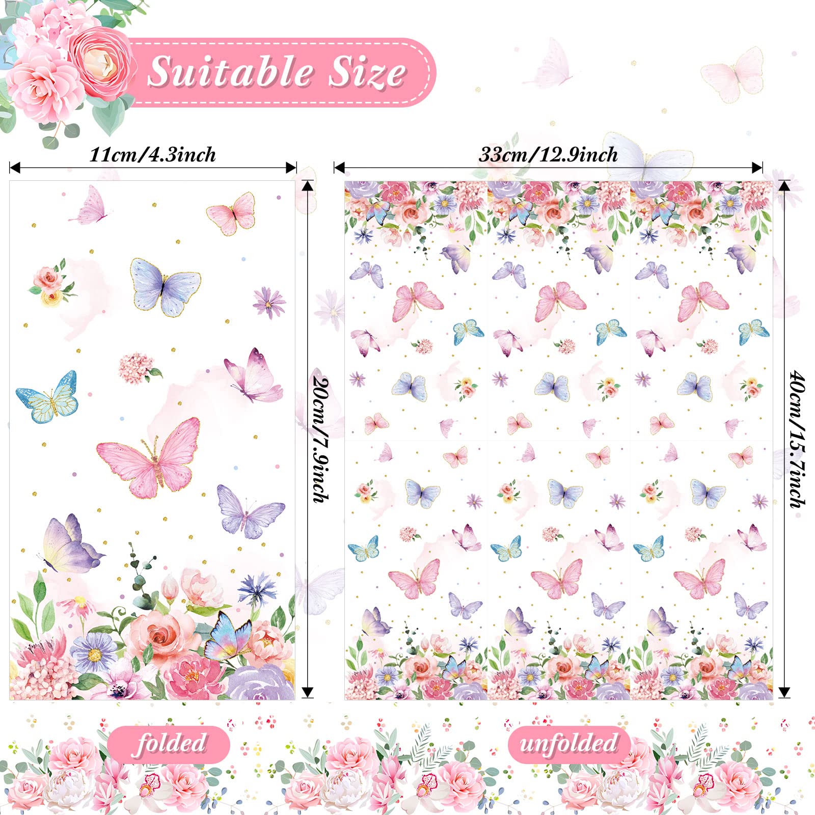 100-Pack Pink Butterfly Napkins - Disposable Decorative Paper Guest Towels for Wedding, Birthday & Garden Parties - Floral Spring Summer Party Supplies - Perfect for Bridal Showers, Baby Showers & Outdoor Events
