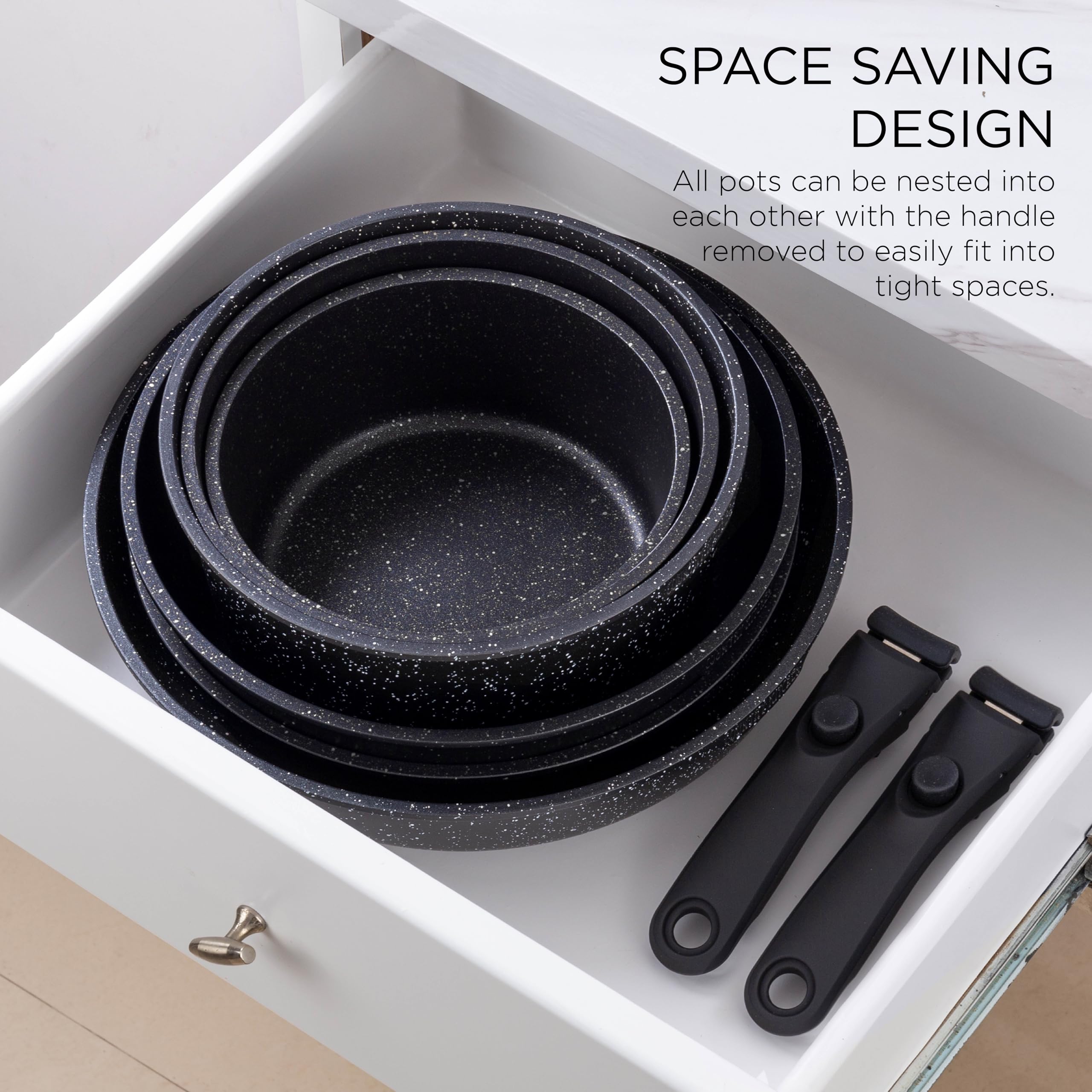 Premium Black Country Kitchen Cookware Set - 12-Piece Nonstick Pots & Pans with Removable Oven-Safe Handles, RV & Camping Friendly - Perfect for Home Cooking, Baking & Outdoor Adventures