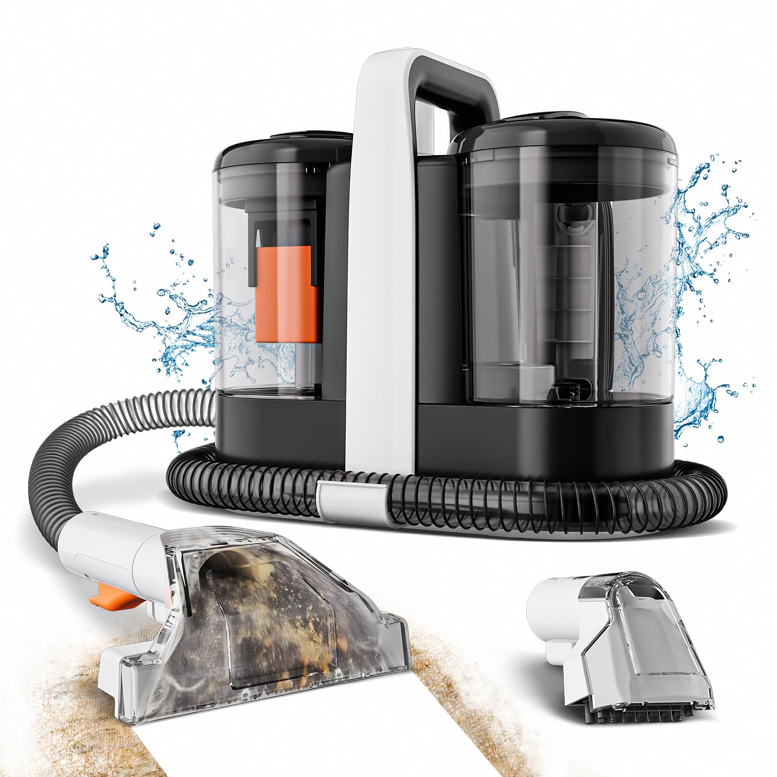 Portable Carpet Cleaner Machine - 450W Brushless Motor Deep Stain Remover for Upholstery, Sofa, Carpet & Pet Stains | Ideal for Home, Car Seat & Pet Hair Cleaning | Black