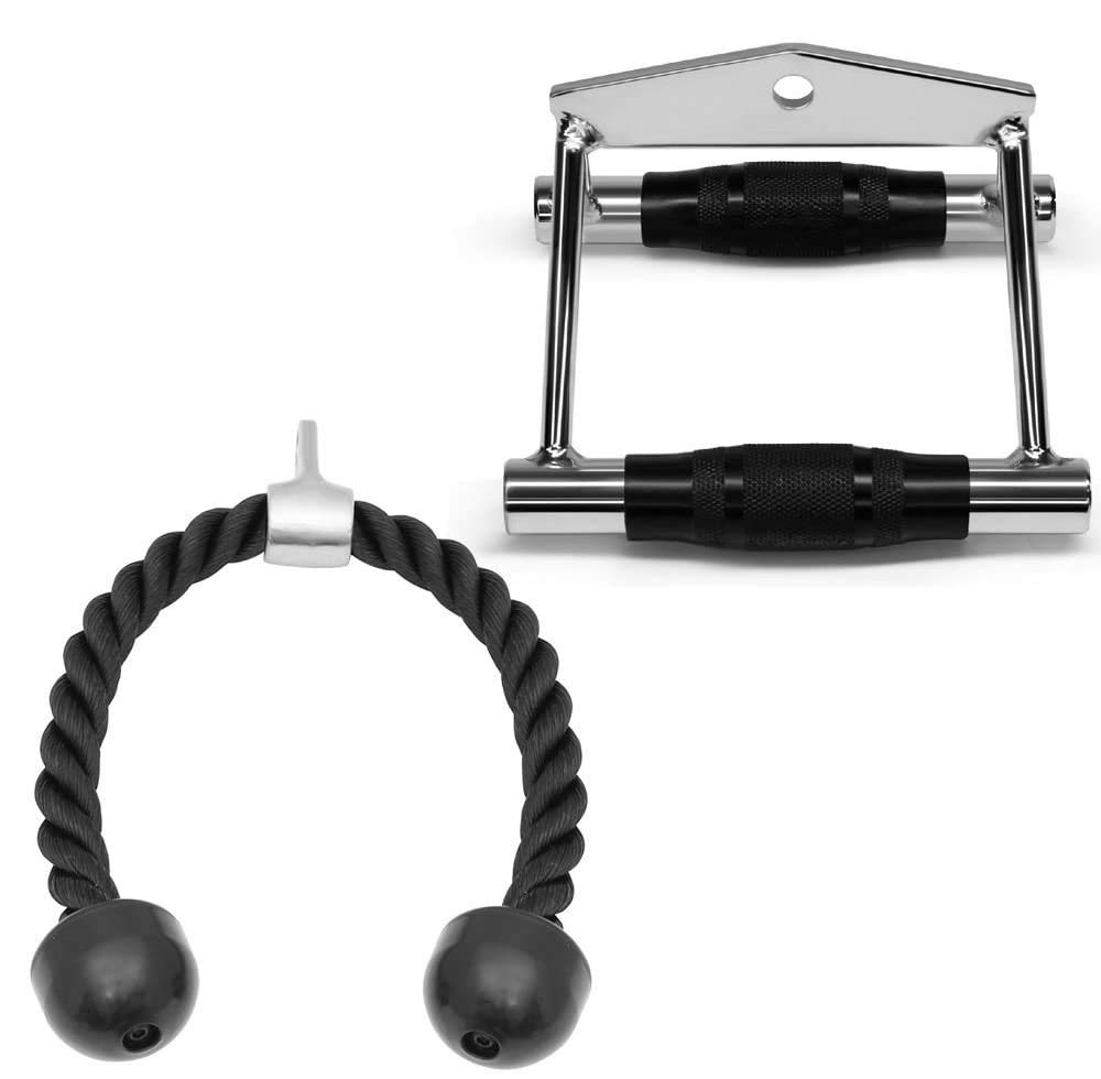 FITNESS MANIAC USA 2-Piece Home Gym Cable Attachment Set - Chrome Press Down Handles for Strength Training & Exercise - Perfect for Home Gym Workouts & Cable Machine Accessories