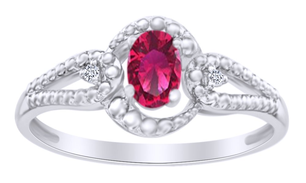 14K Gold Over Sterling Silver Simulated Ruby & Diamond Accent Solitaire Engagement Ring for Women - Perfect for Proposals, Anniversaries & Special Occasions