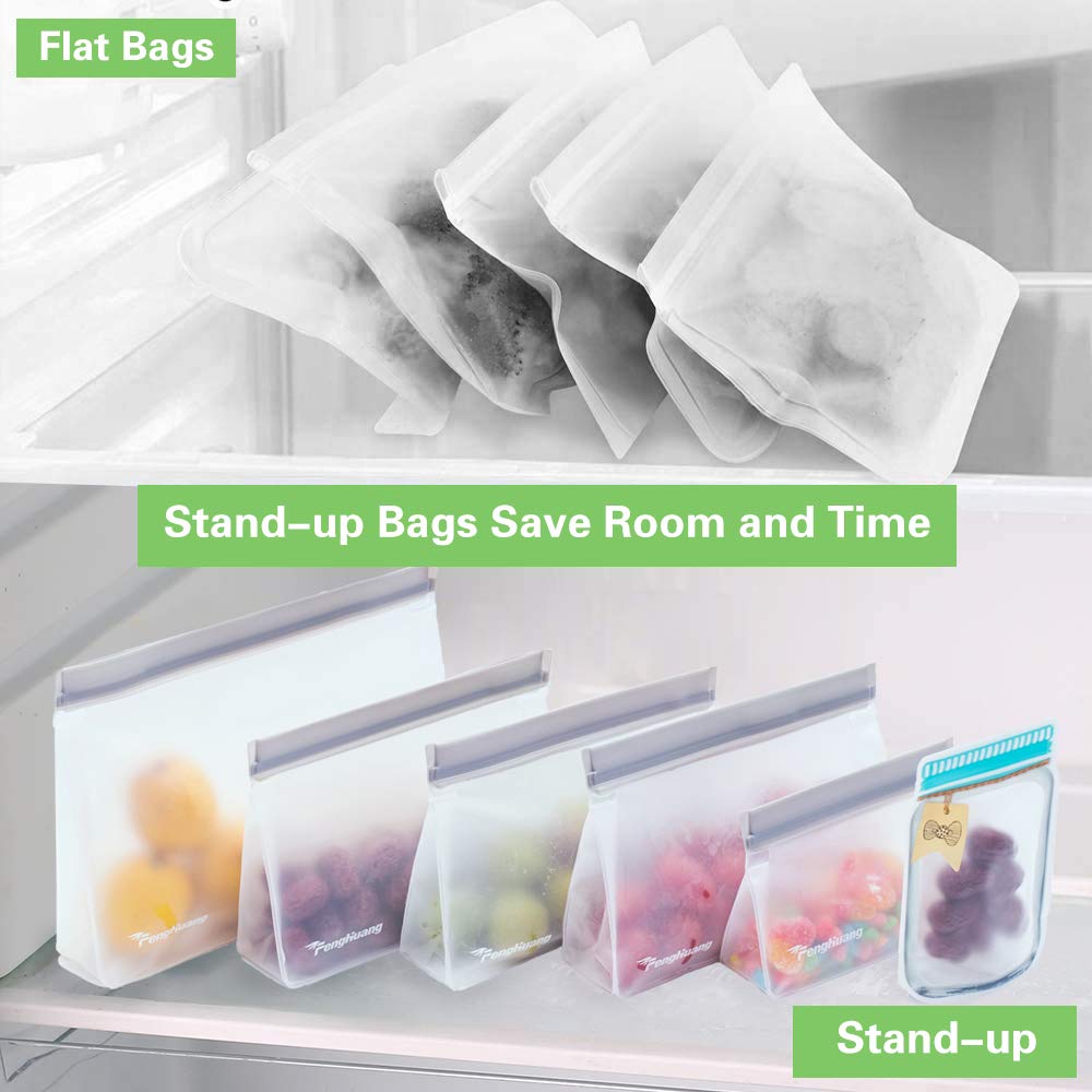 12 Pack Reusable Food Storage Bags - Extra Thick Leakproof Freezer Bags for Meal Prep, Snacks & Leftovers | Eco-Friendly Stand Up Containers for Kitchen & On-the-Go Use