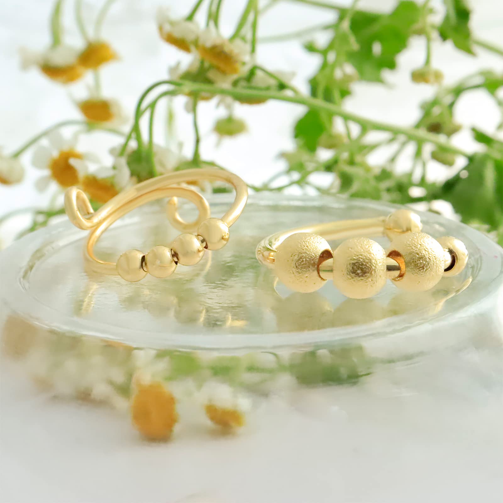 HUASAI 4-Piece Anxiety Relief Spinner Rings Set for Women & Men - Stress Relieving Fidget Jewelry for Anxiety, ADHD, OCD - Perfect for Office, School, Travel & Daily Relaxation
