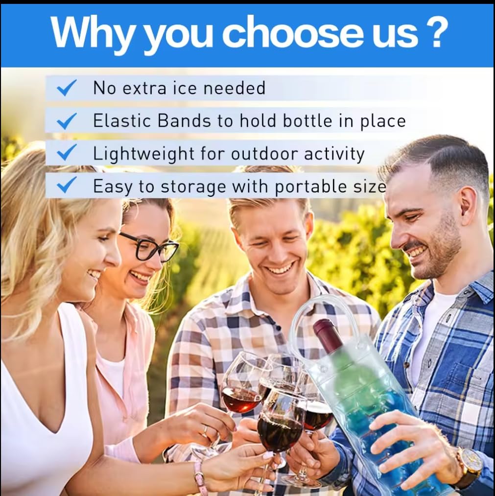 2 Pack Insulated Wine Cooler Bags with 4 Gel Ice Packs - Reusable Freezer Bags for Red White Champagne & Sparkling Wine Bottles - Portable Wine Chiller for Beach Picnics, Outdoor Parties, Camping & Travel - Perfect for BBQs, Tailgating & Summer Gatherings (Blue)