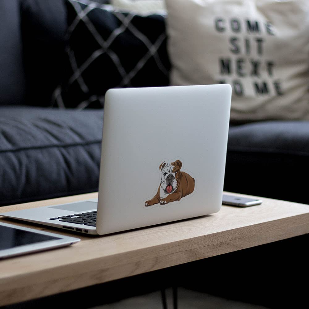 Set of 2 Lying English Bulldog Vinyl Decal Stickers - 5x5 Inch Removable Wall Art for iPad, MacBook, Laptop, Car, Window - Perfect for Home, Office & School Decor