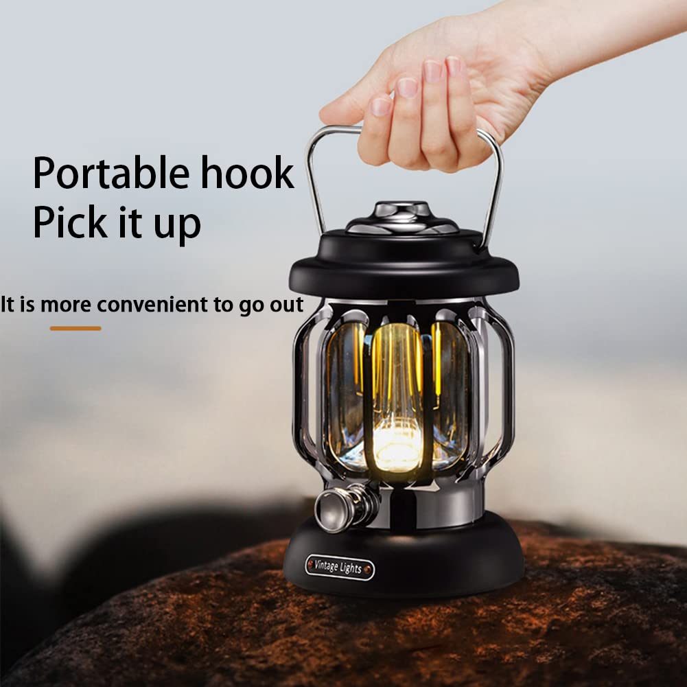 Rechargeable USB LED Camping Lantern - Retro Outdoor Hiking Tent Light with 4 Lighting Modes (Black/White) | Perfect for Camping, Hiking, Emergency Power Outages & Backyard Parties