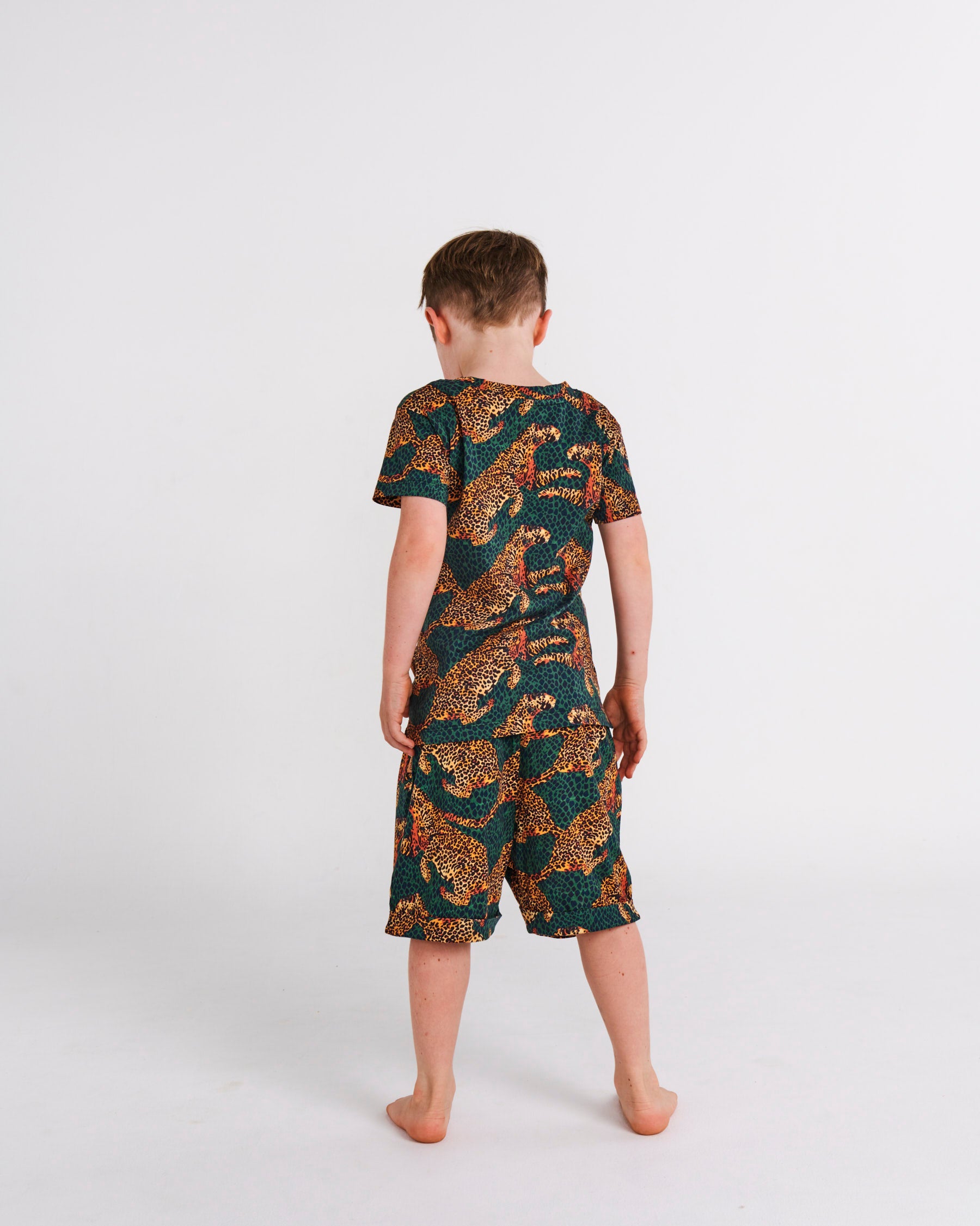 Cheetah Print Organic Cotton Short Sleeve T-Shirt & Shorts Pajama Set for Women - Soft Sleepwear for Summer Nights and Lounge Wear