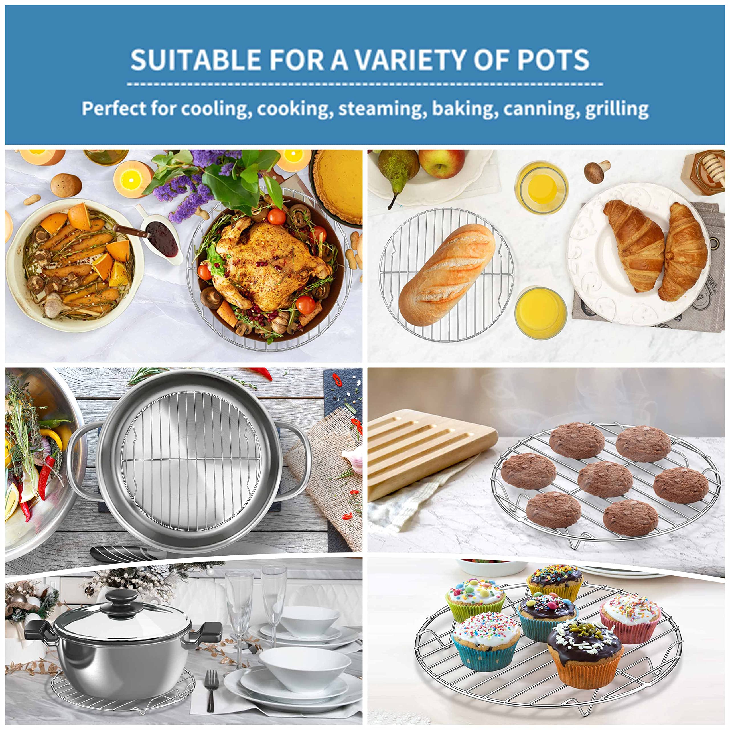 Herogo 9 Inch Stainless Steel Round Cooling Rack - Set of 2 for Baking, Cooking, Grilling & Steaming - Fits Stockpot, Air Fryer & Canning - Oven & Dishwasher Safe with Smooth Edges - Perfect for Cookies, Cakes, Roasts & Meal Prep